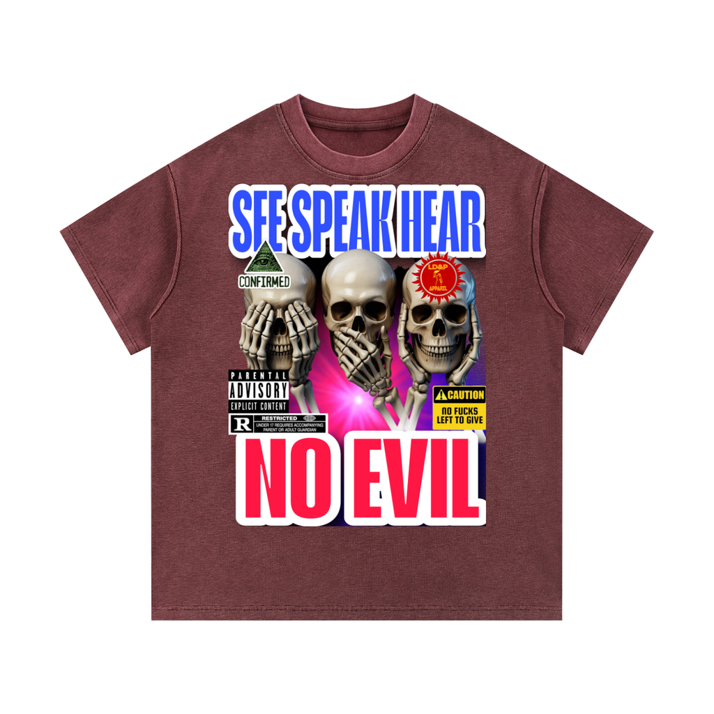 Mineral Wash Waffle Knit T-Shirt SEE SPEAK HEAR NO EVIL LD&P APPAREL