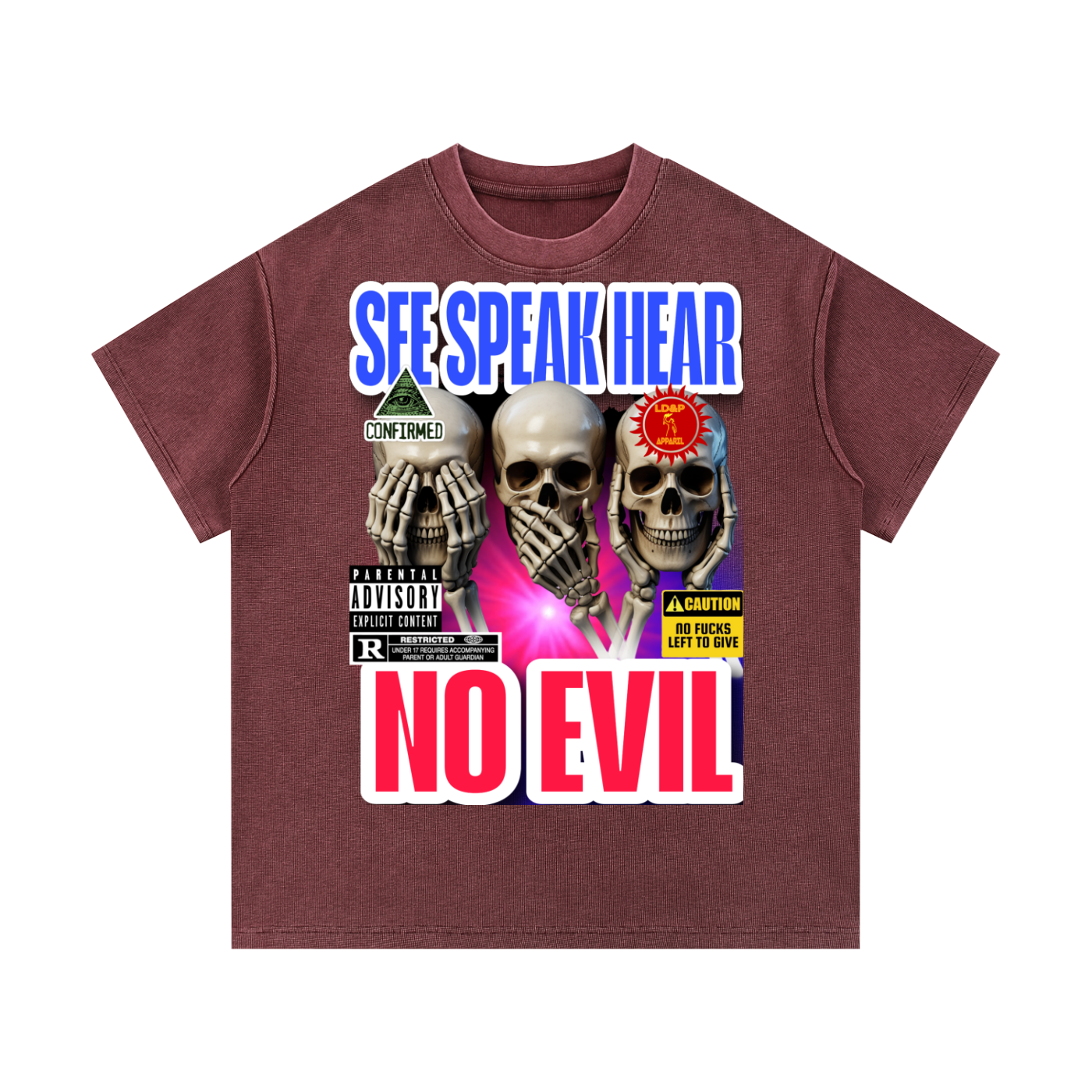 Mineral Wash Waffle Knit T-Shirt SEE SPEAK HEAR NO EVIL LD&P APPAREL