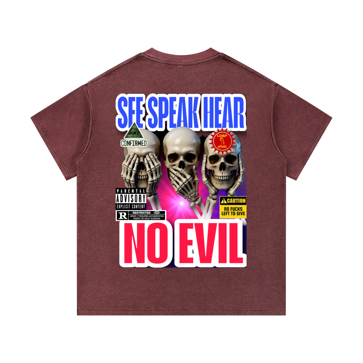 Mineral Wash Waffle Knit T-Shirt SEE SPEAK HEAR NO EVIL LD&P APPAREL