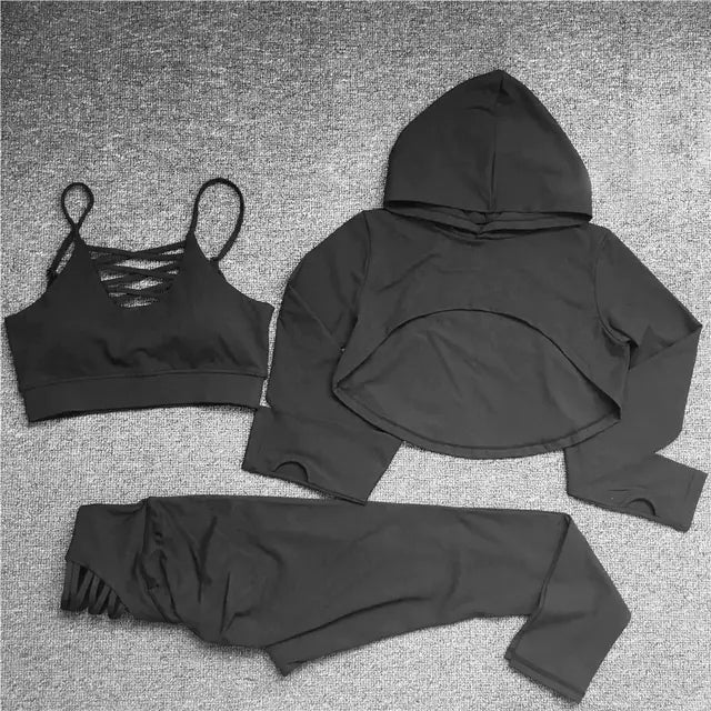 Style Loft Collection Rig Veda Yoga Cropped Hoodie, Top, and Leggings Set