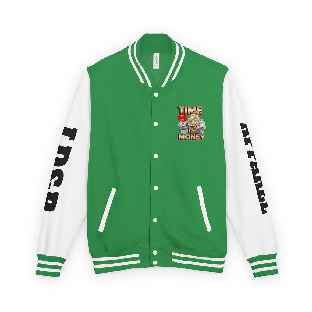 Unisex Heavyweight Letterman Jacket – Time is Money Design