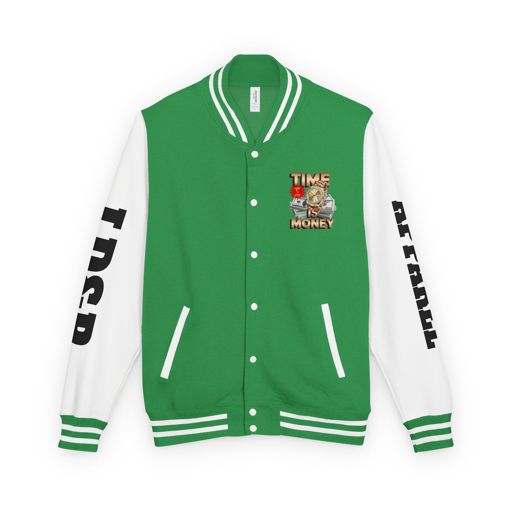 Unisex Heavyweight Letterman Jacket – Time is Money Design