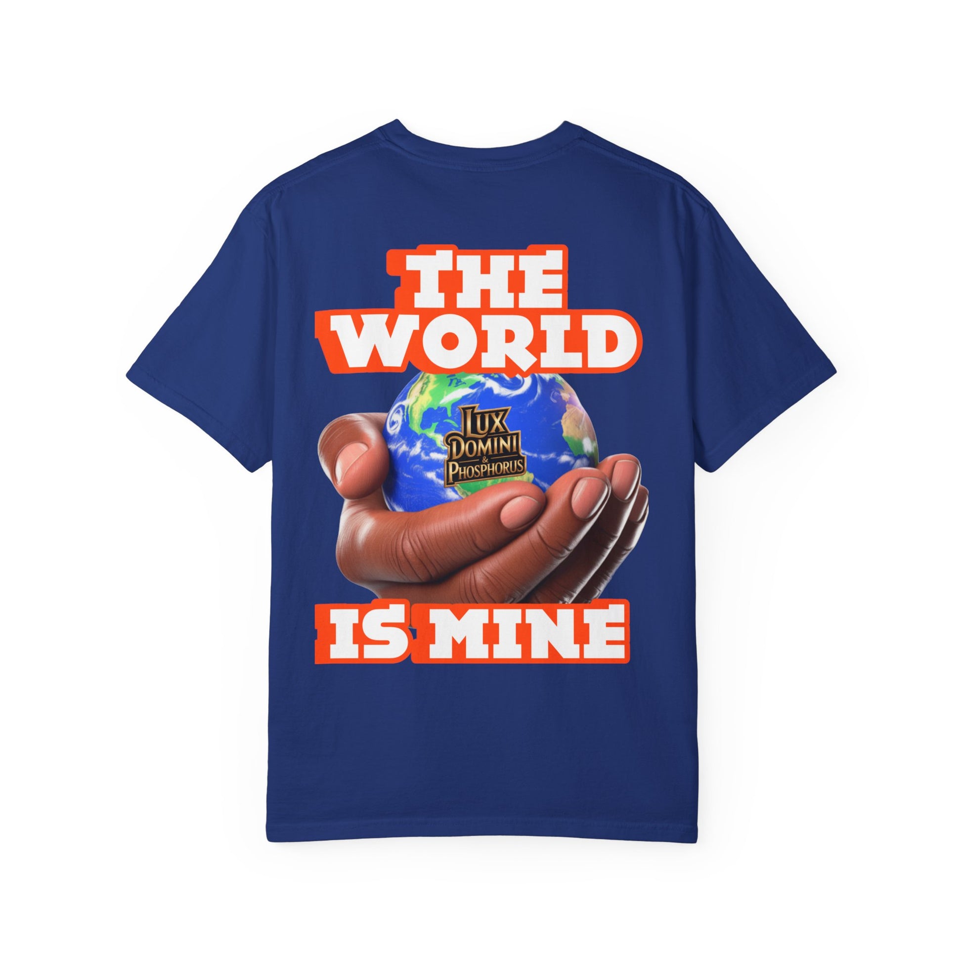 Unisex T-shirt Lux Domini and Phosphoros The World is Mine Design