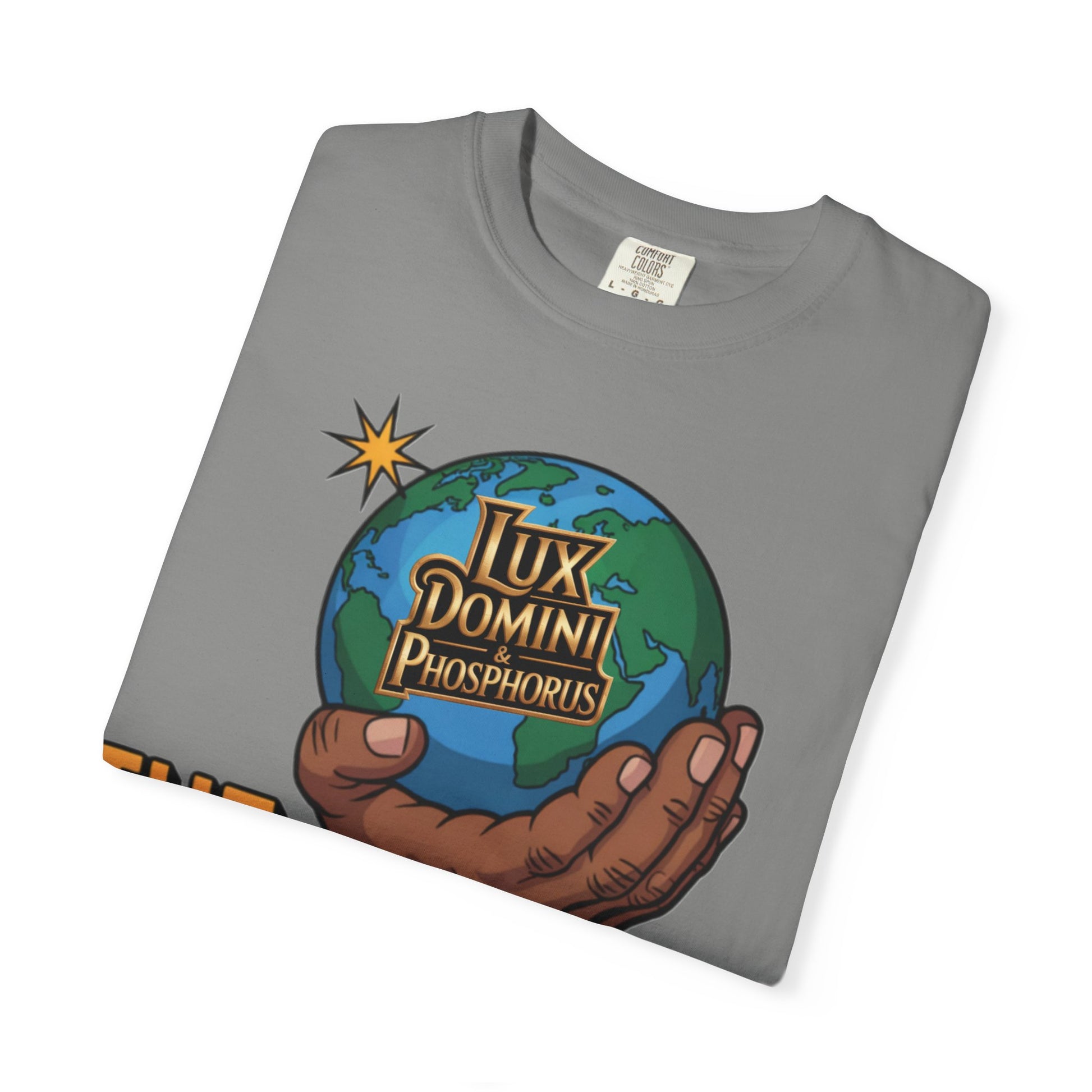 Unisex T-shirt Lux Domini and Phosphoros The World is Mine Design