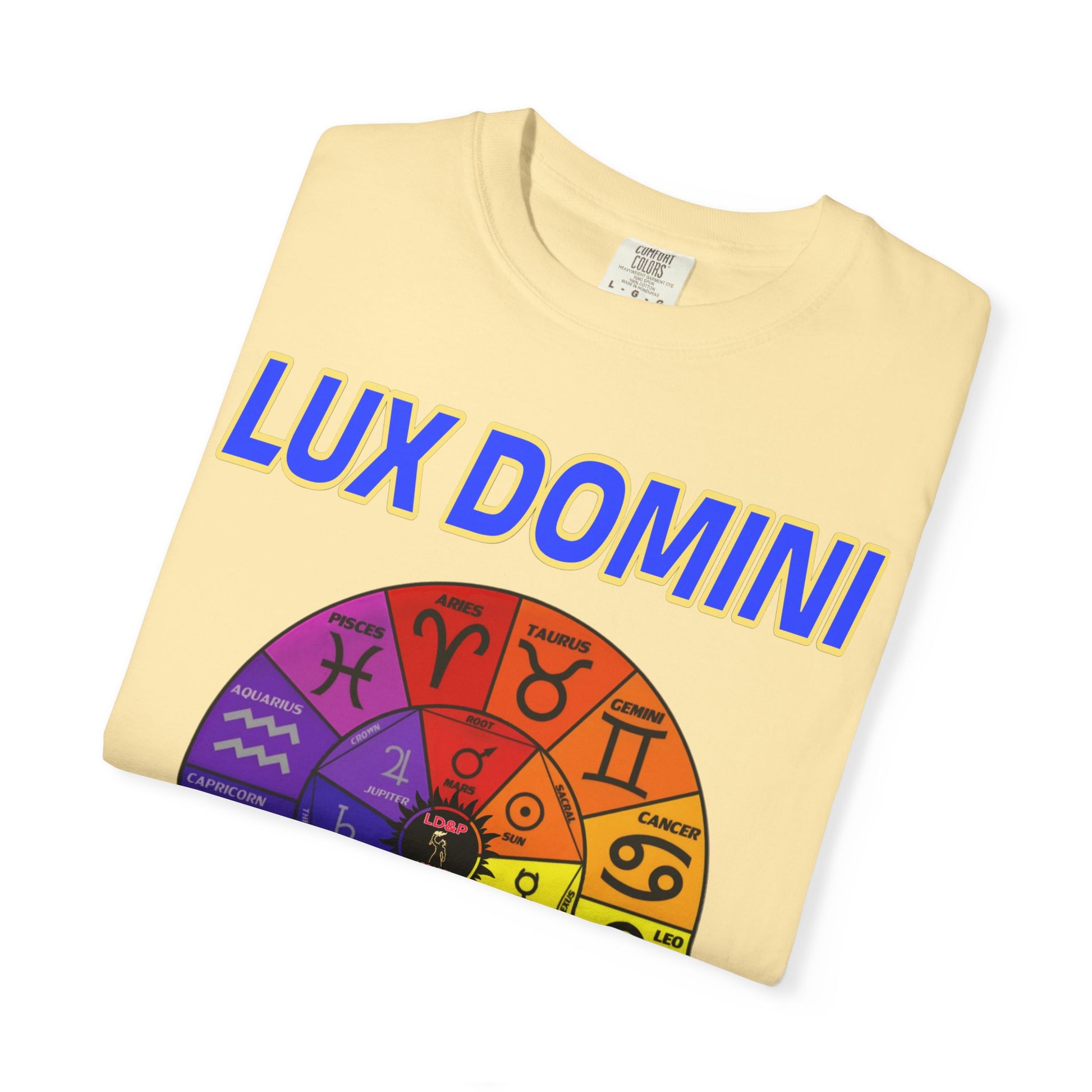 Unisex T-shirt Lux Domini and Phosphorus Zodiac Wheel Design