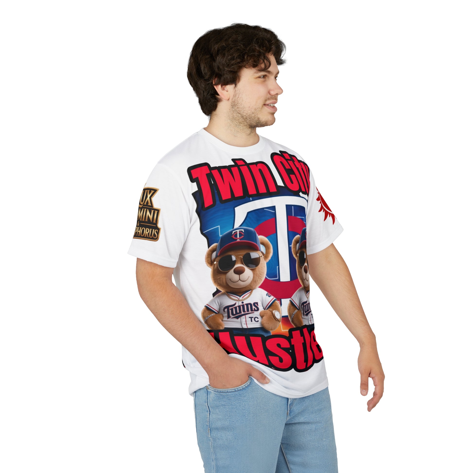 White Twin City HUSTLER Print Unisex Cut & Sew Tee