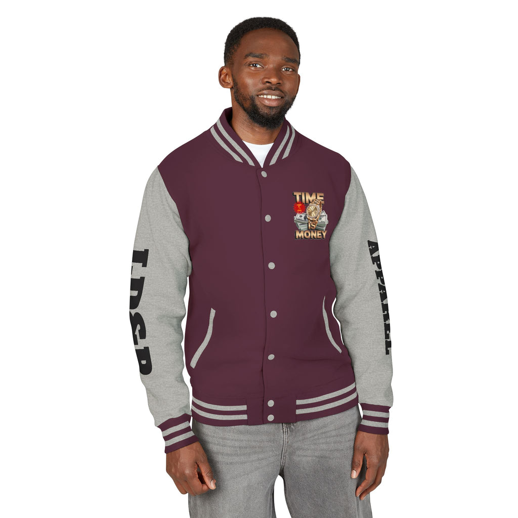 Unisex Heavyweight Letterman Jacket – Time is Money Design