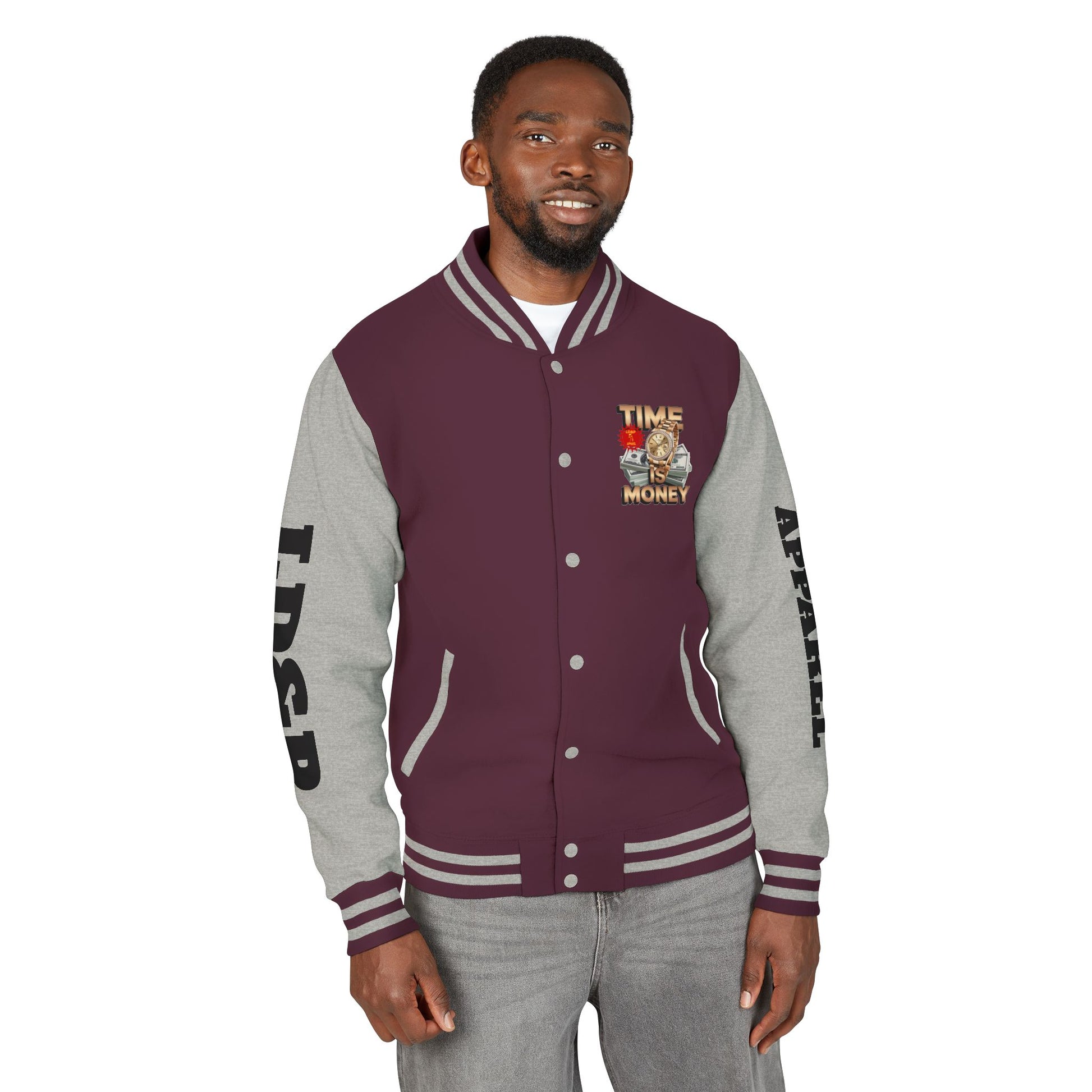 Unisex Heavyweight Letterman Jacket – Time is Money Design