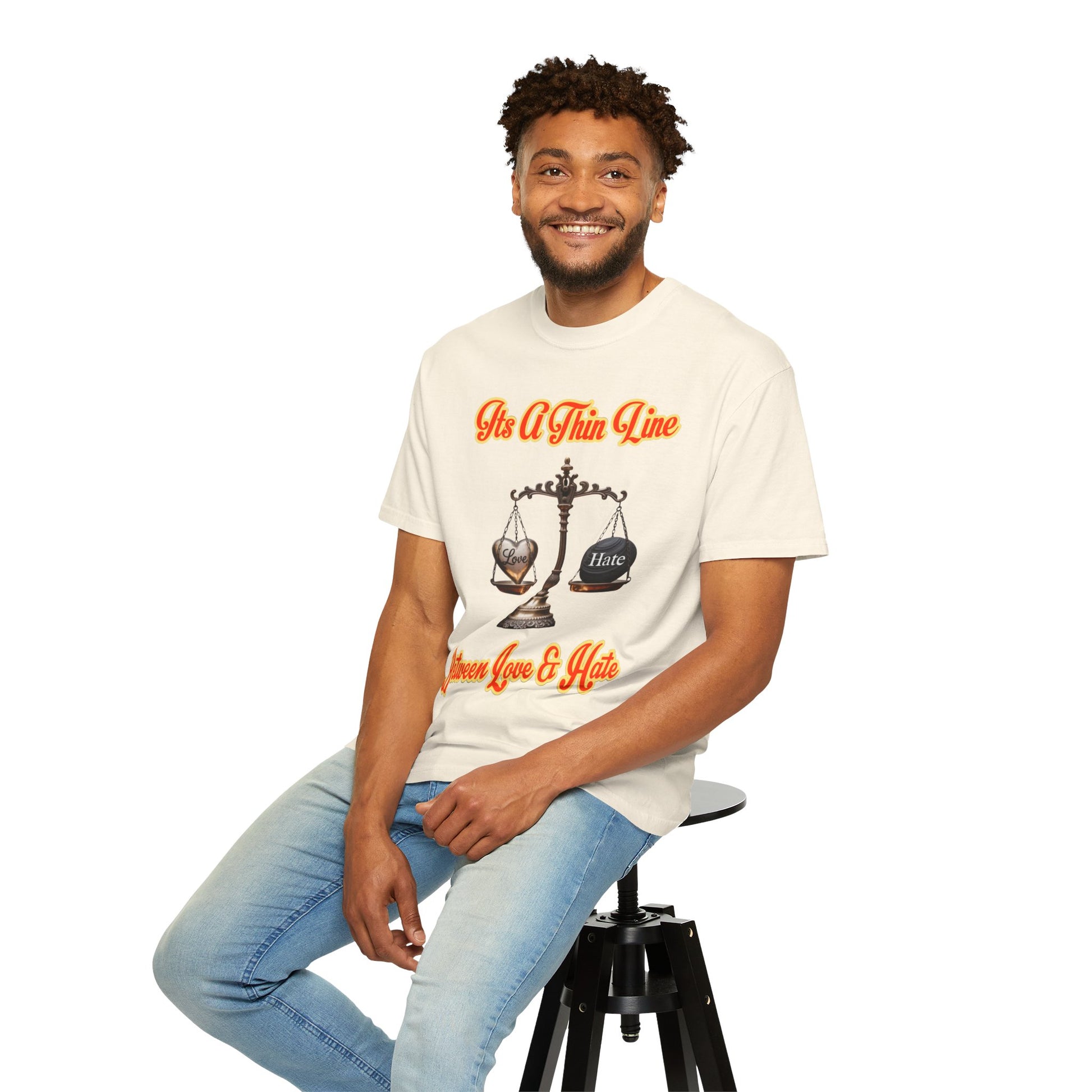 Garment-Dyed T-shirt Thin Line Love Hate LD&amp;P APPAREL Design