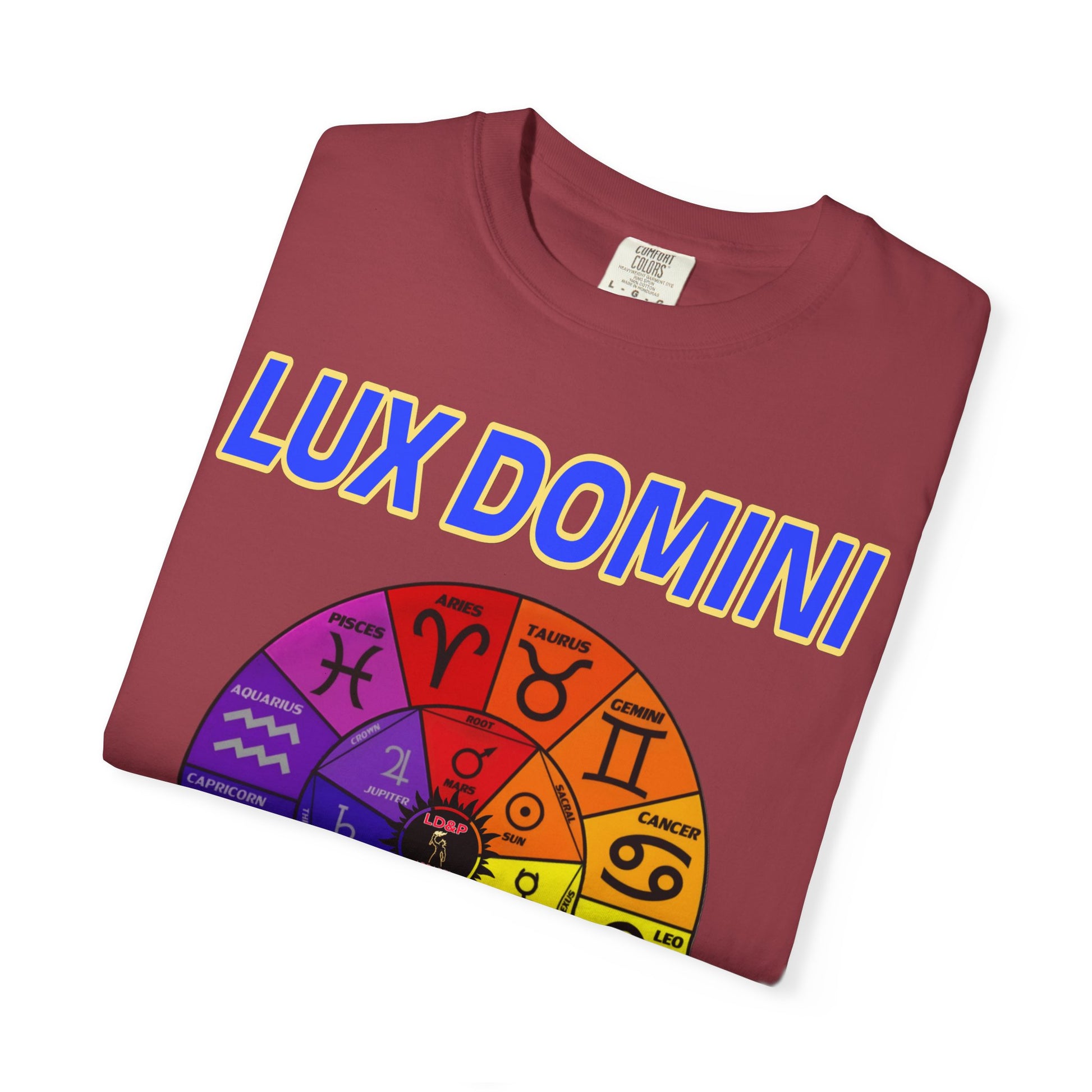 Unisex T-shirt Lux Domini and Phosphorus Zodiac Wheel Design