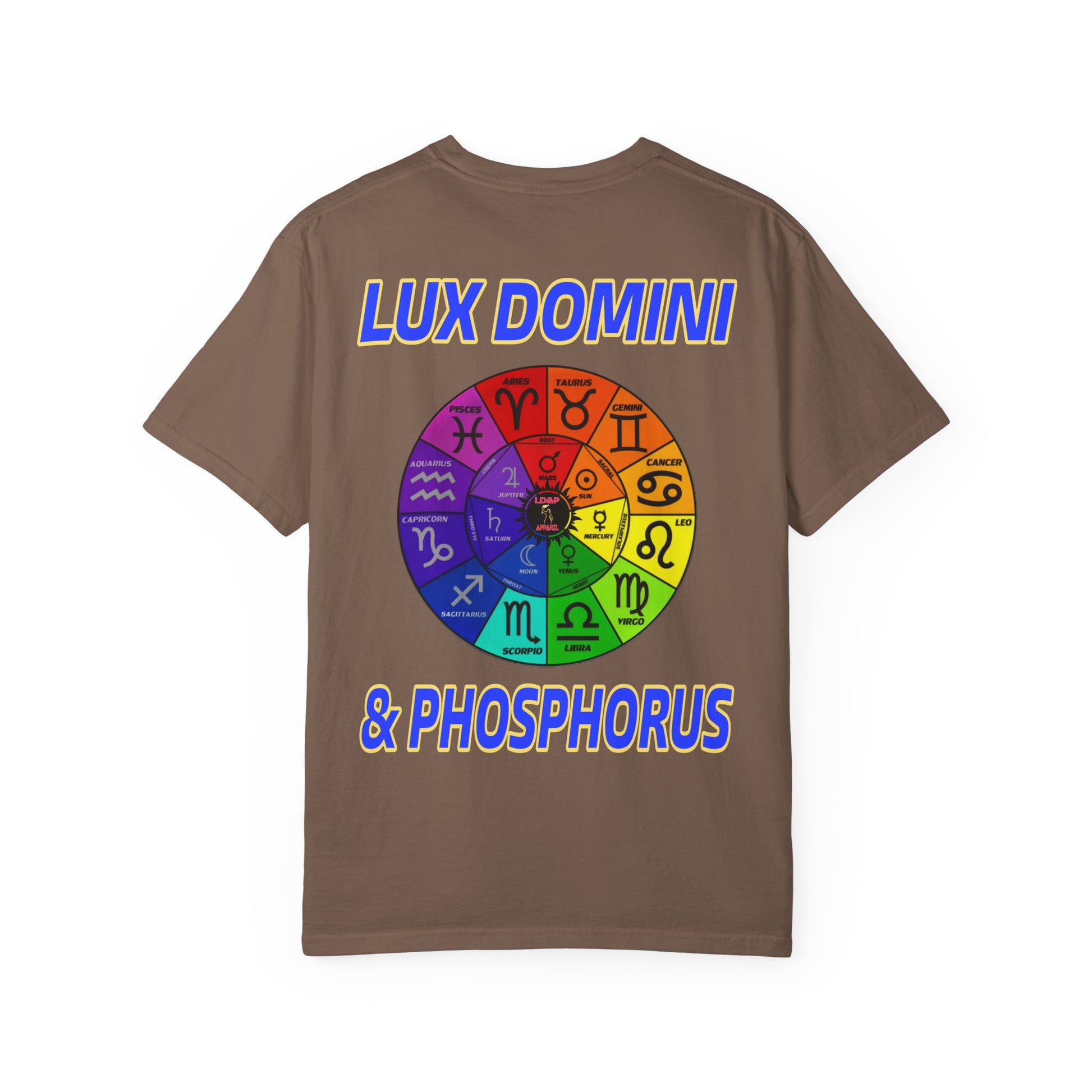 Unisex T-shirt Lux Domini and Phosphorus Zodiac Wheel Design
