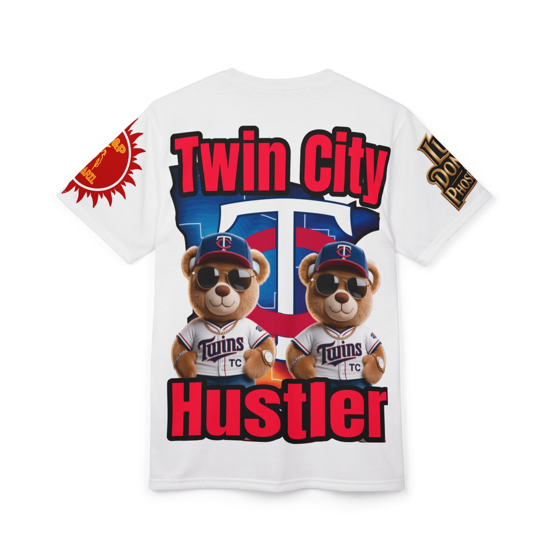 White Twin City HUSTLER Print Unisex Cut & Sew Tee