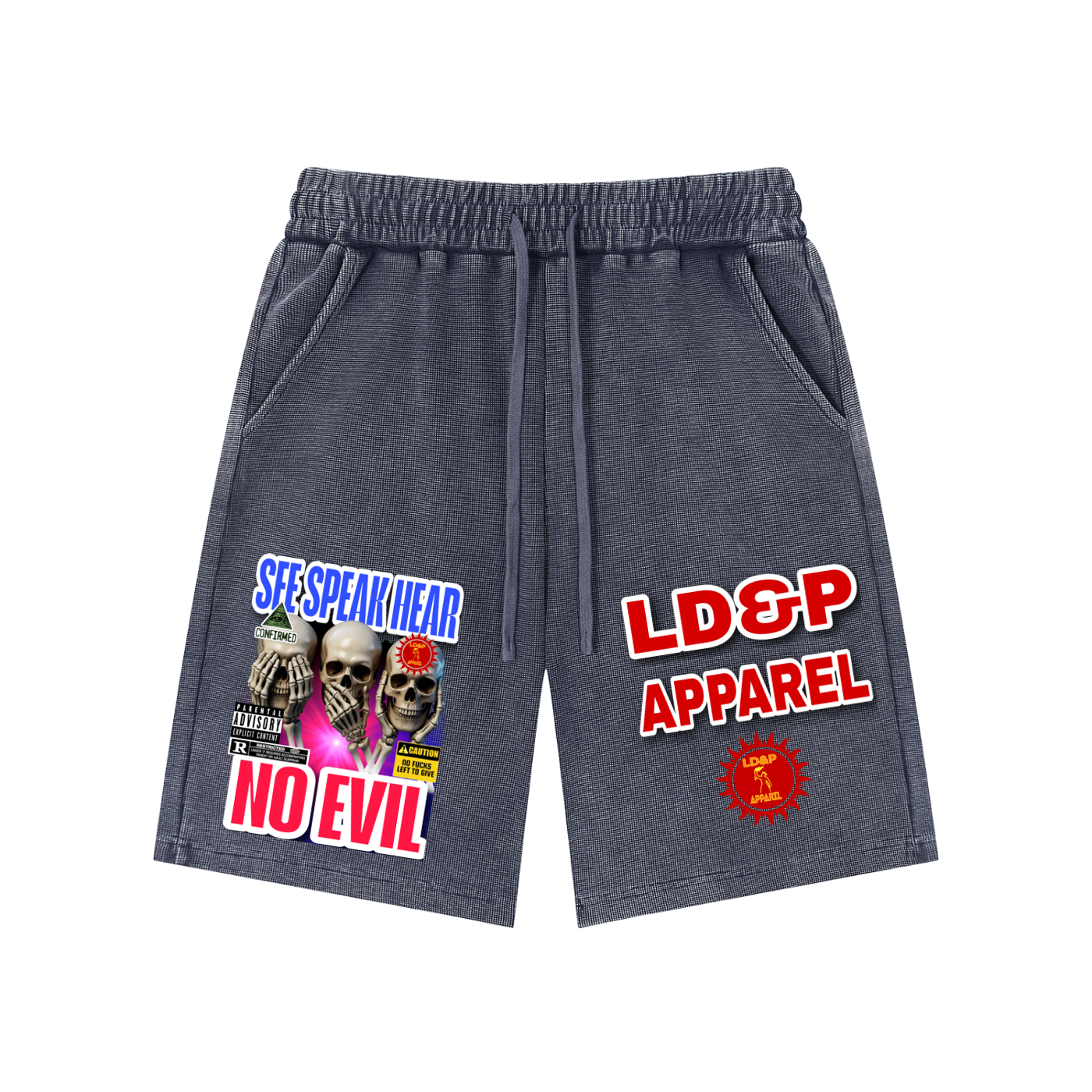 Mineral Wash Waffle Knit Shorts  SEE SPEAK HEAR NO EVIL LD&P APPAREL