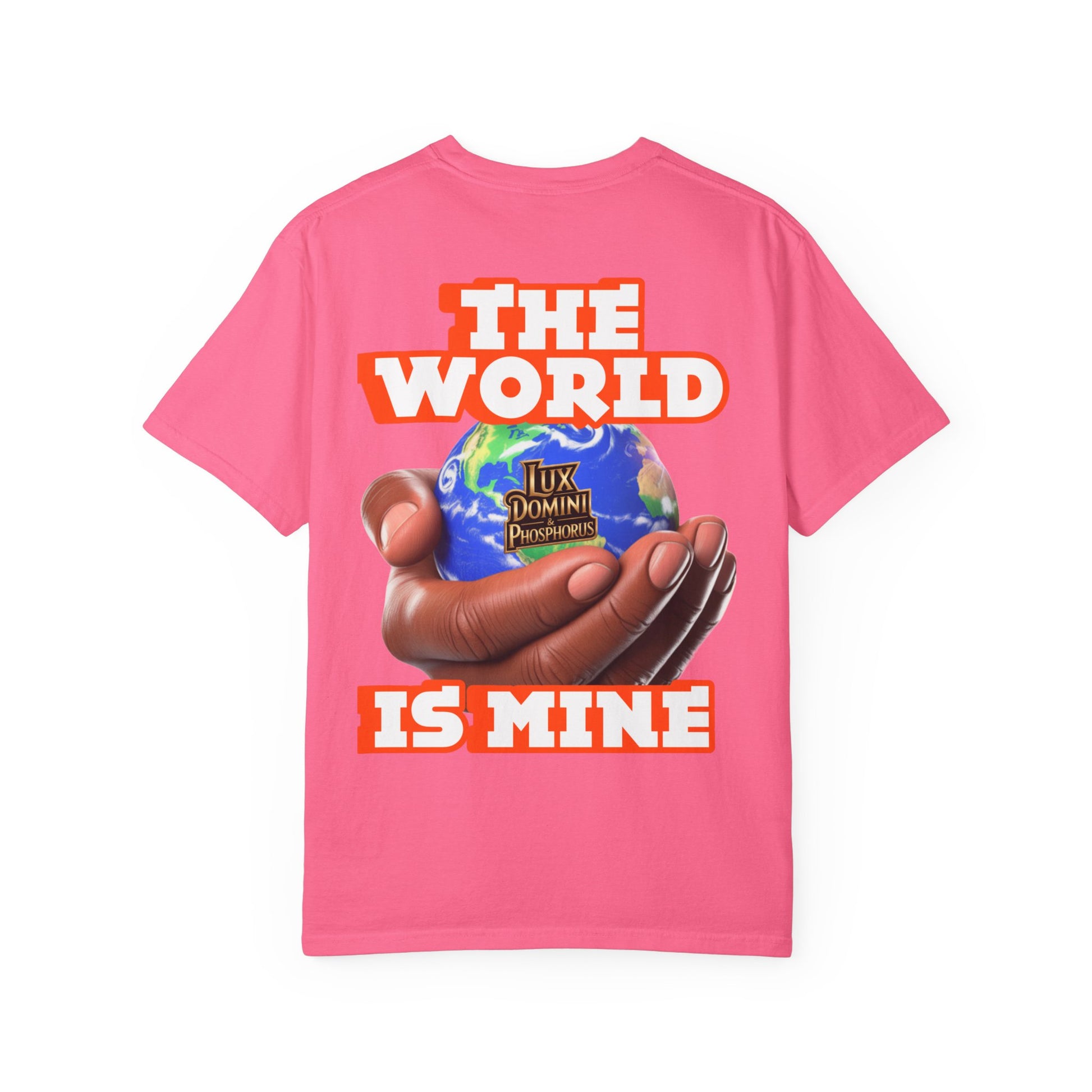 Unisex T-shirt Lux Domini and Phosphoros The World is Mine Design