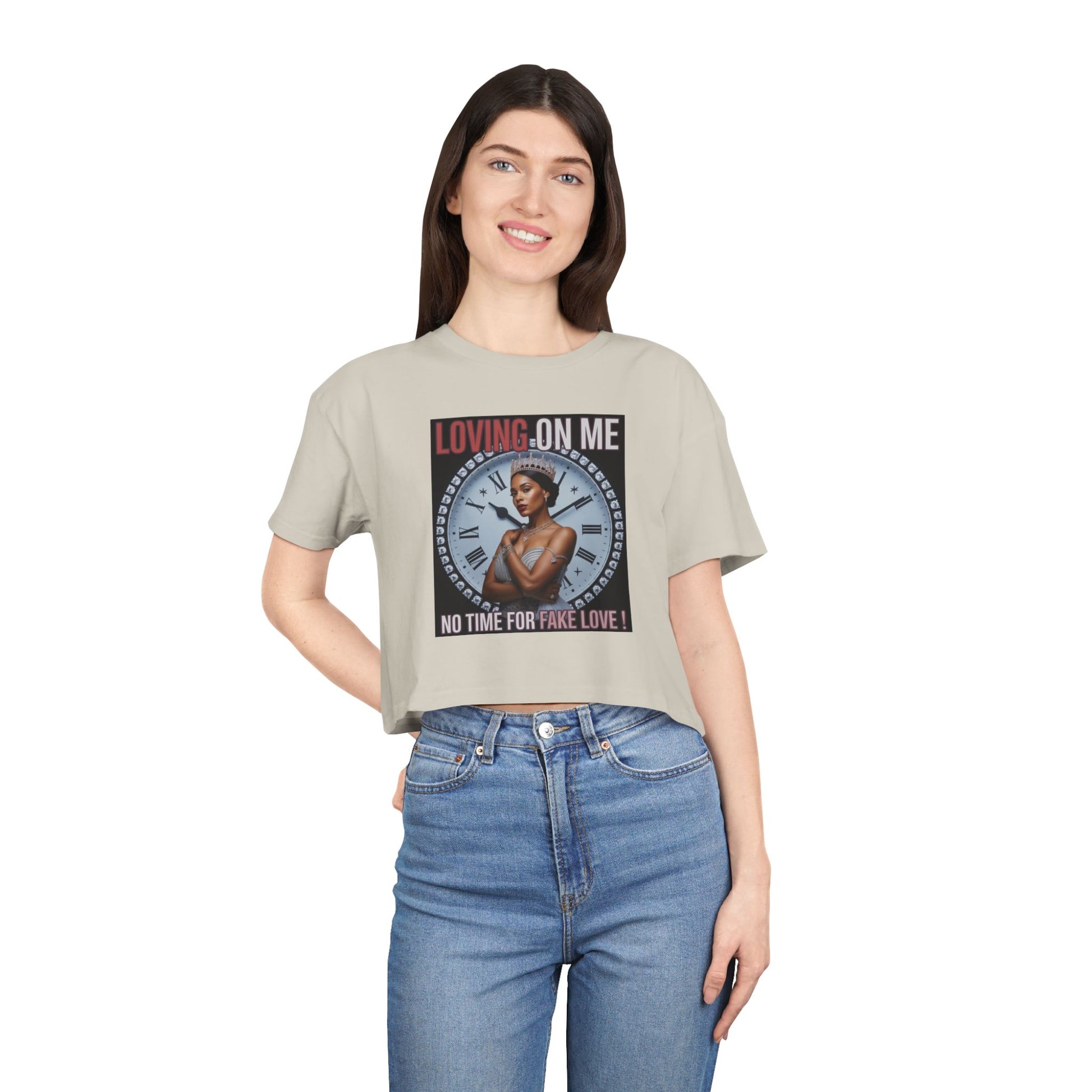Loving On Me Crop Tee — "No Time for Fake Love" Women's Graphic Tee
