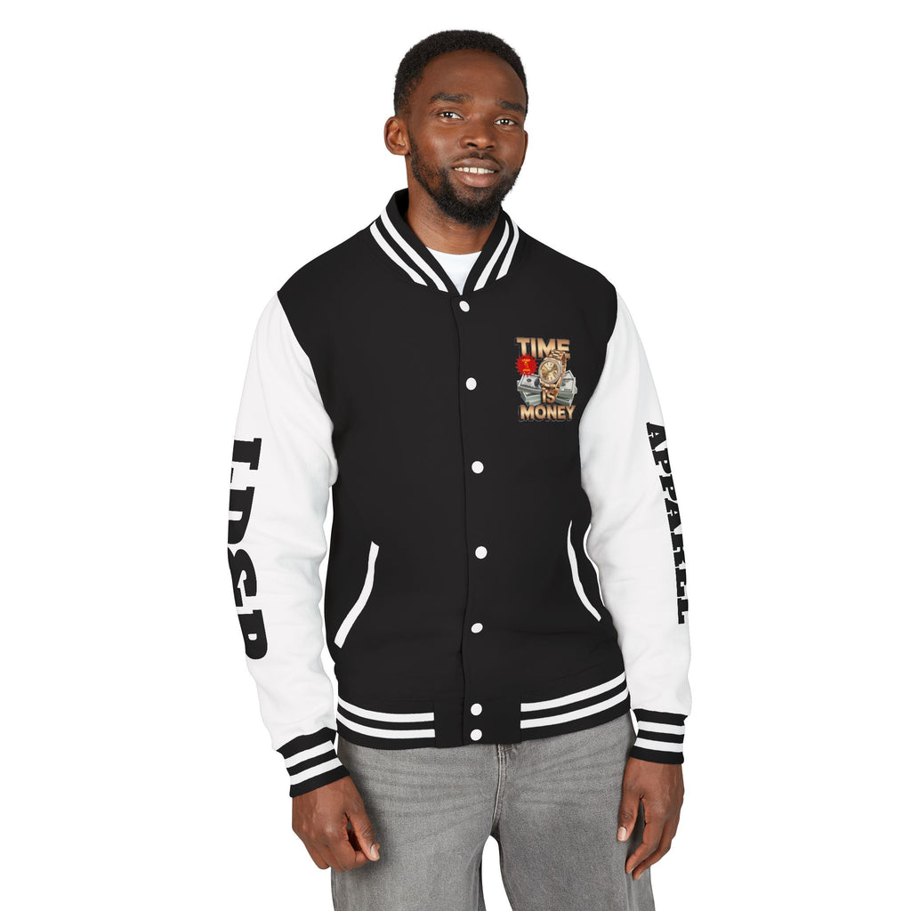 Unisex Heavyweight Letterman Jacket – Time is Money Design