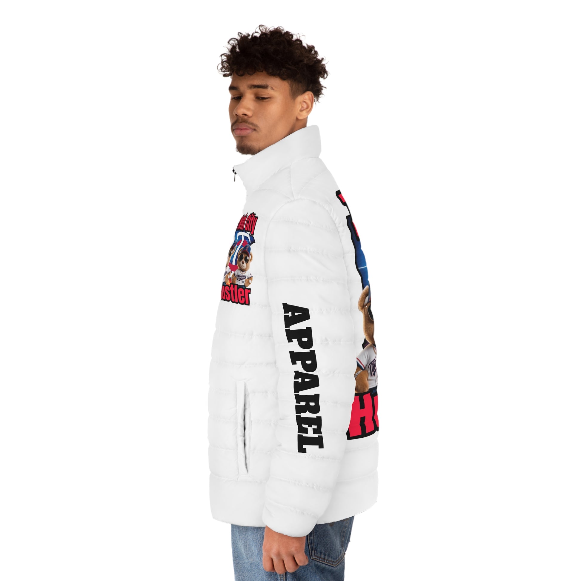 White Puffer Jacket Hoodie - Twin City HUSTLER LD&P APPAREL DESIGN