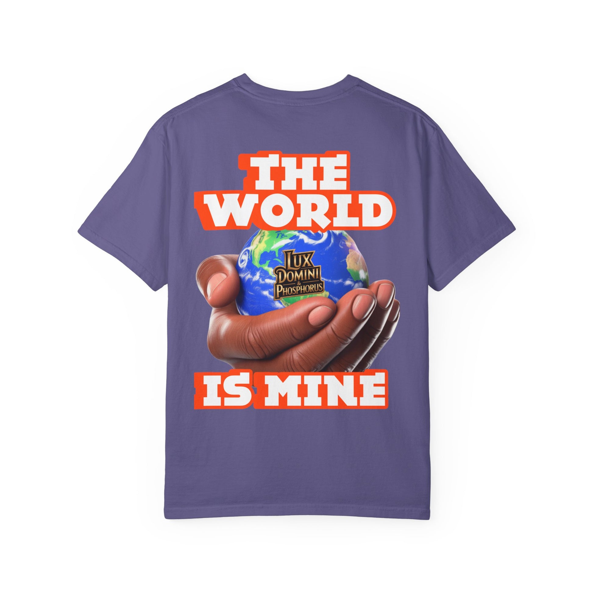 Unisex T-shirt Lux Domini and Phosphoros The World is Mine Design
