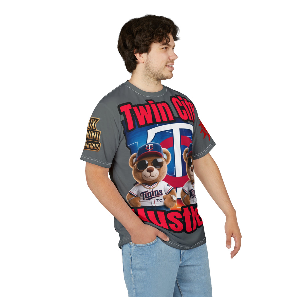 Grey Twin City HUSTLER Print Unisex Cut & Sew Tee