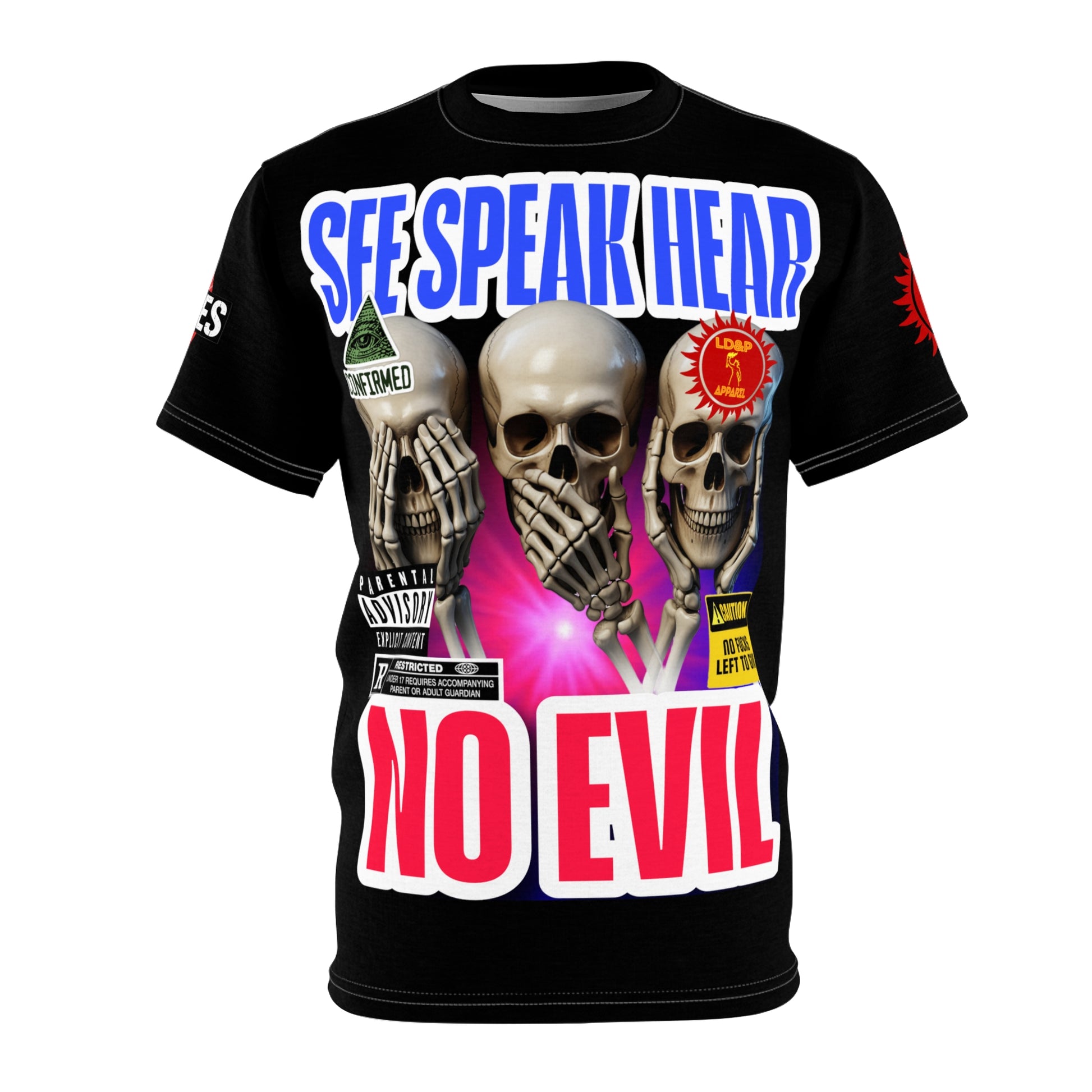 See Speak Hear No Evil Tee — Gothic Skull Graphic All-Over Print Shirtĺļ I