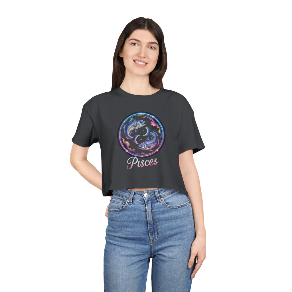 Pisces Watercolor Crop Tee — Zodiac Fish Astrological Women's Top