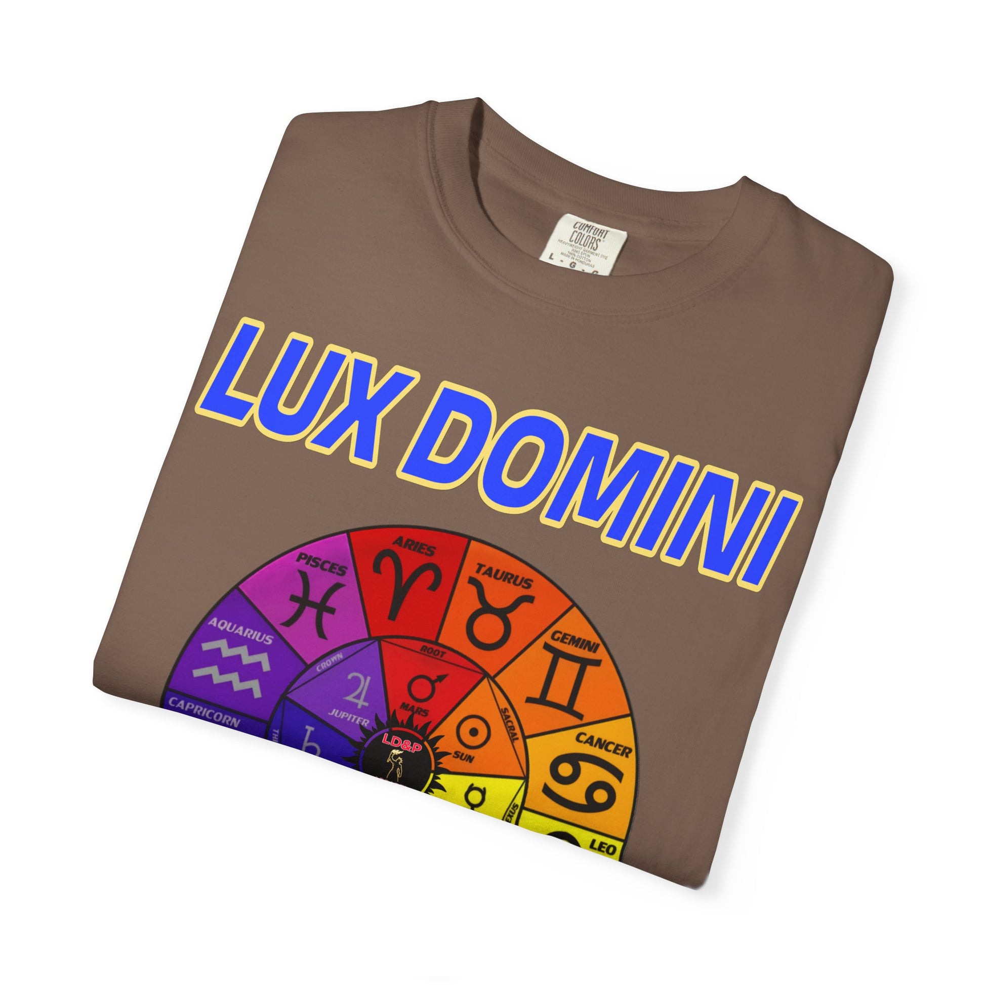 Unisex T-shirt Lux Domini and Phosphorus Zodiac Wheel Design