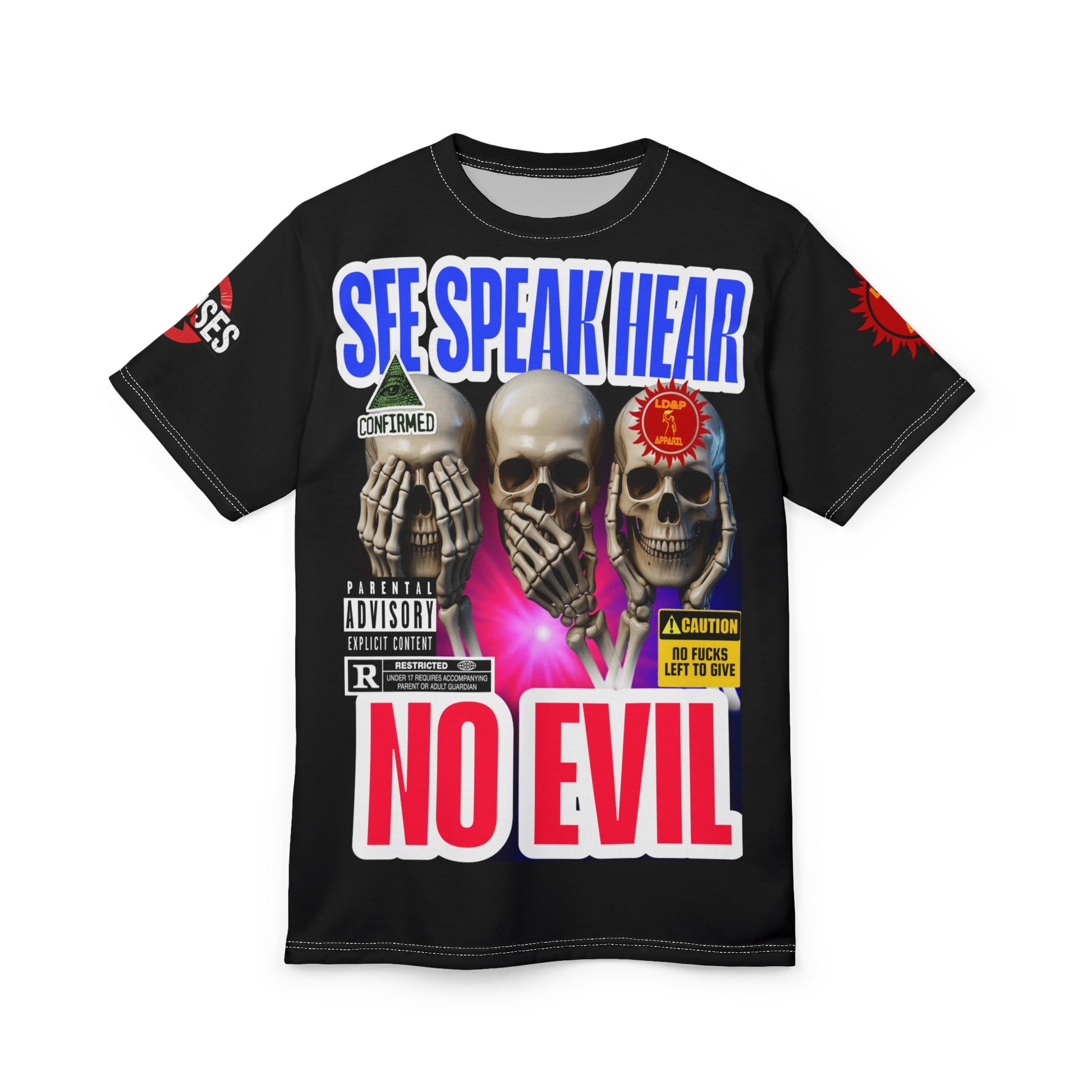 See Speak Hear No Evil Tee — Gothic Skull Graphic All-Over Print Shirtĺļ I