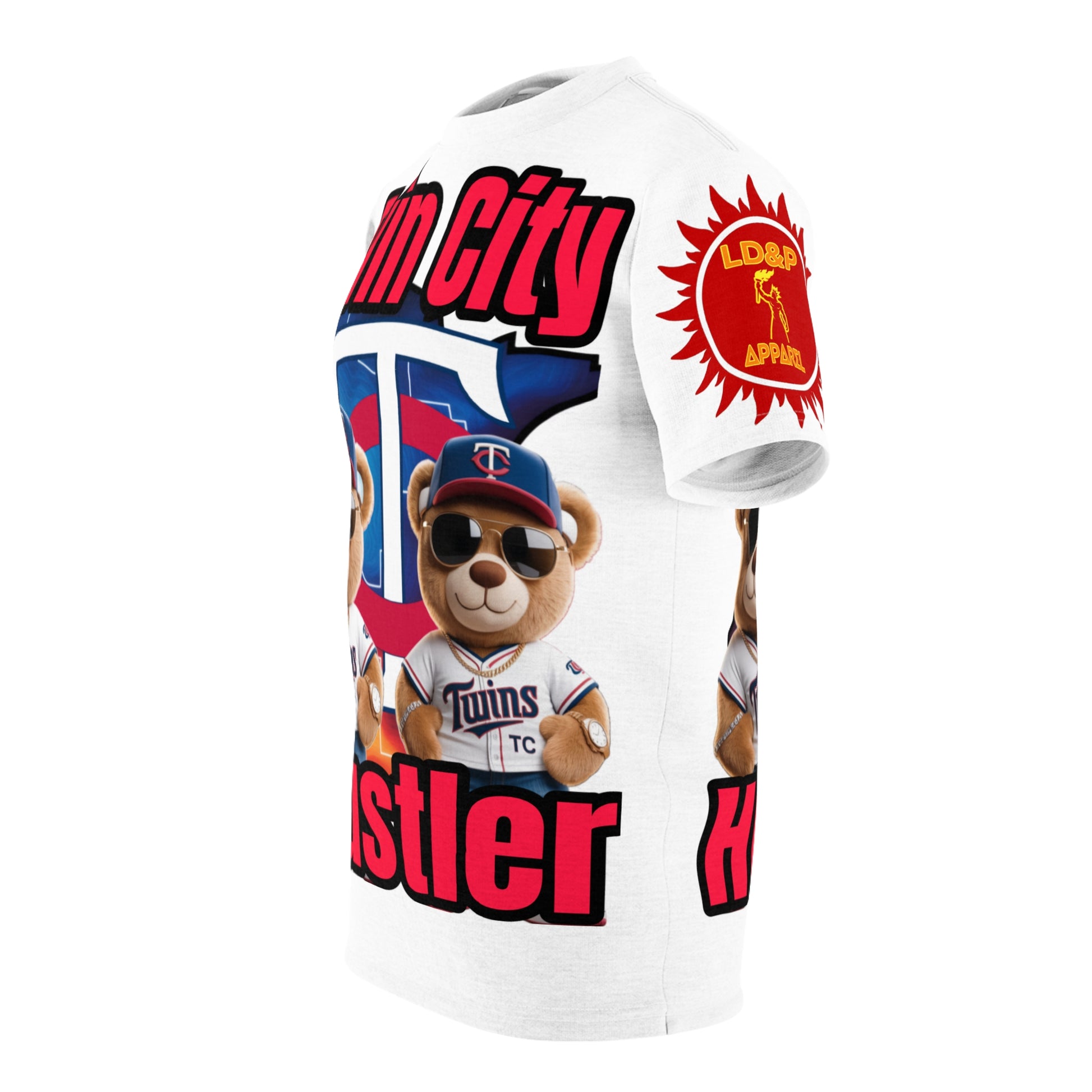 White Twin City HUSTLER Print Unisex Cut & Sew Tee