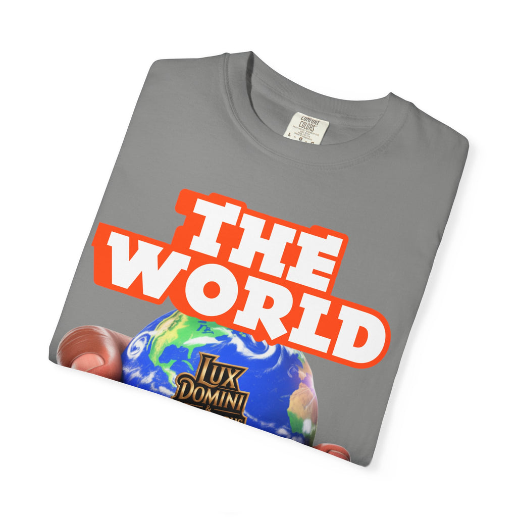 Unisex T-shirt Lux Domini and Phosphoros The World is Mine Design