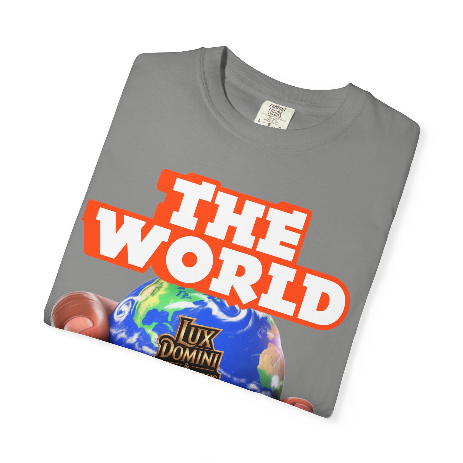Unisex T-shirt Lux Domini and Phosphoros The World is Mine Design