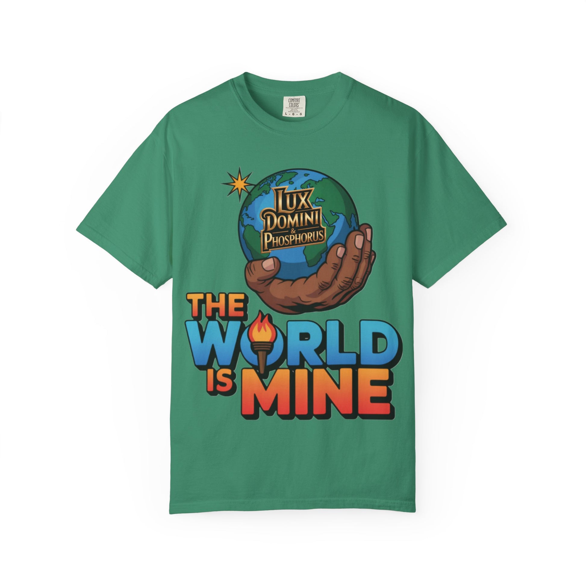 Unisex T-shirt Lux Domini and Phosphoros The World is Mine Design