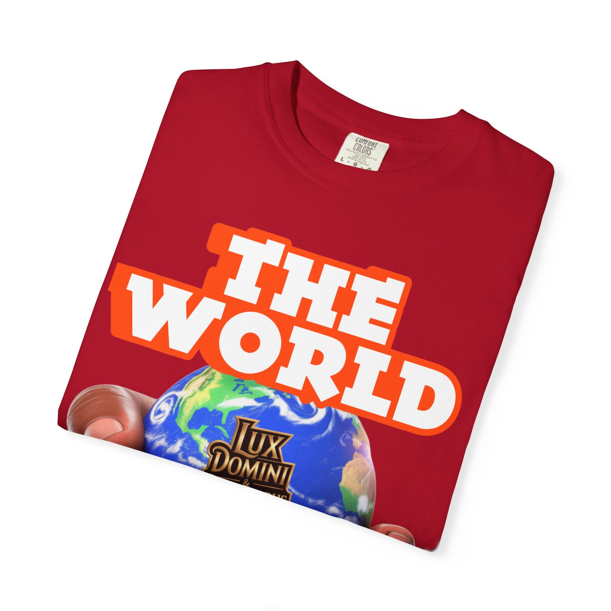 Unisex T-shirt Lux Domini and Phosphoros The World is Mine Design