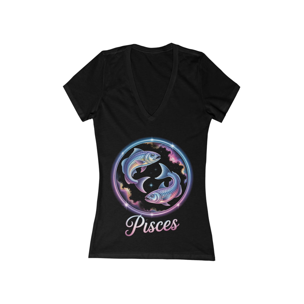 Pisces Zodiac V‑Neck Tee — Feminine Horoscope Fish Graphic Shirt