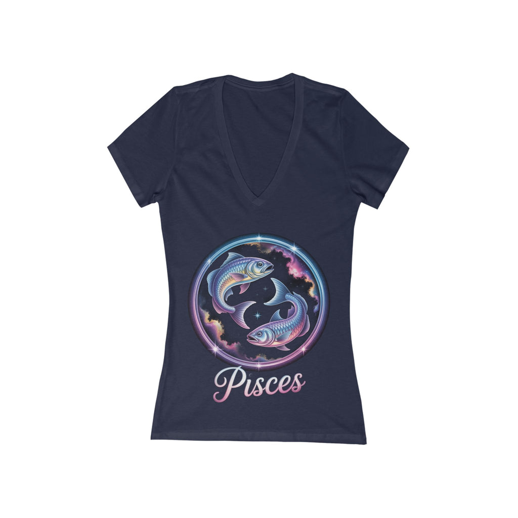 Pisces Zodiac V‑Neck Tee — Feminine Horoscope Fish Graphic Shirt