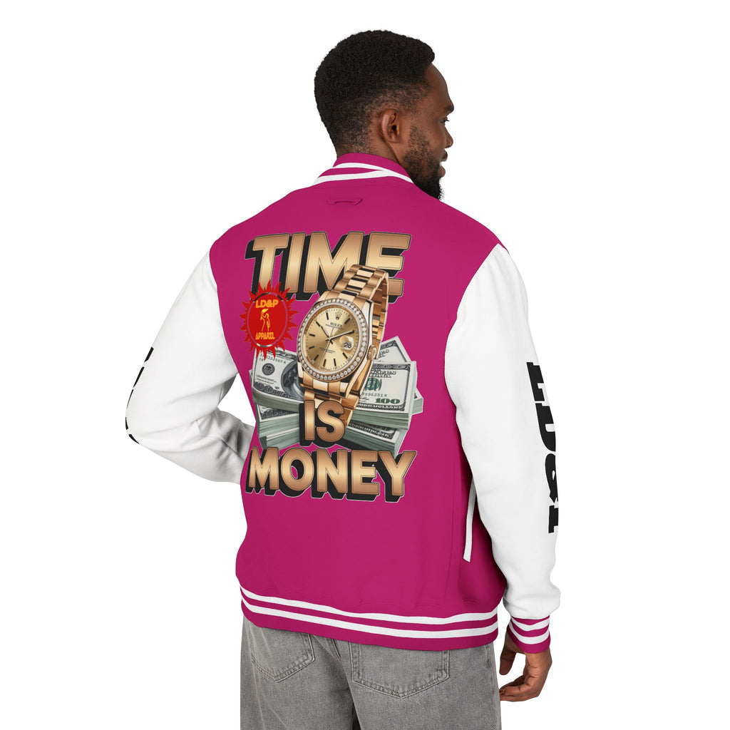 Unisex Heavyweight Letterman Jacket – Time is Money Design