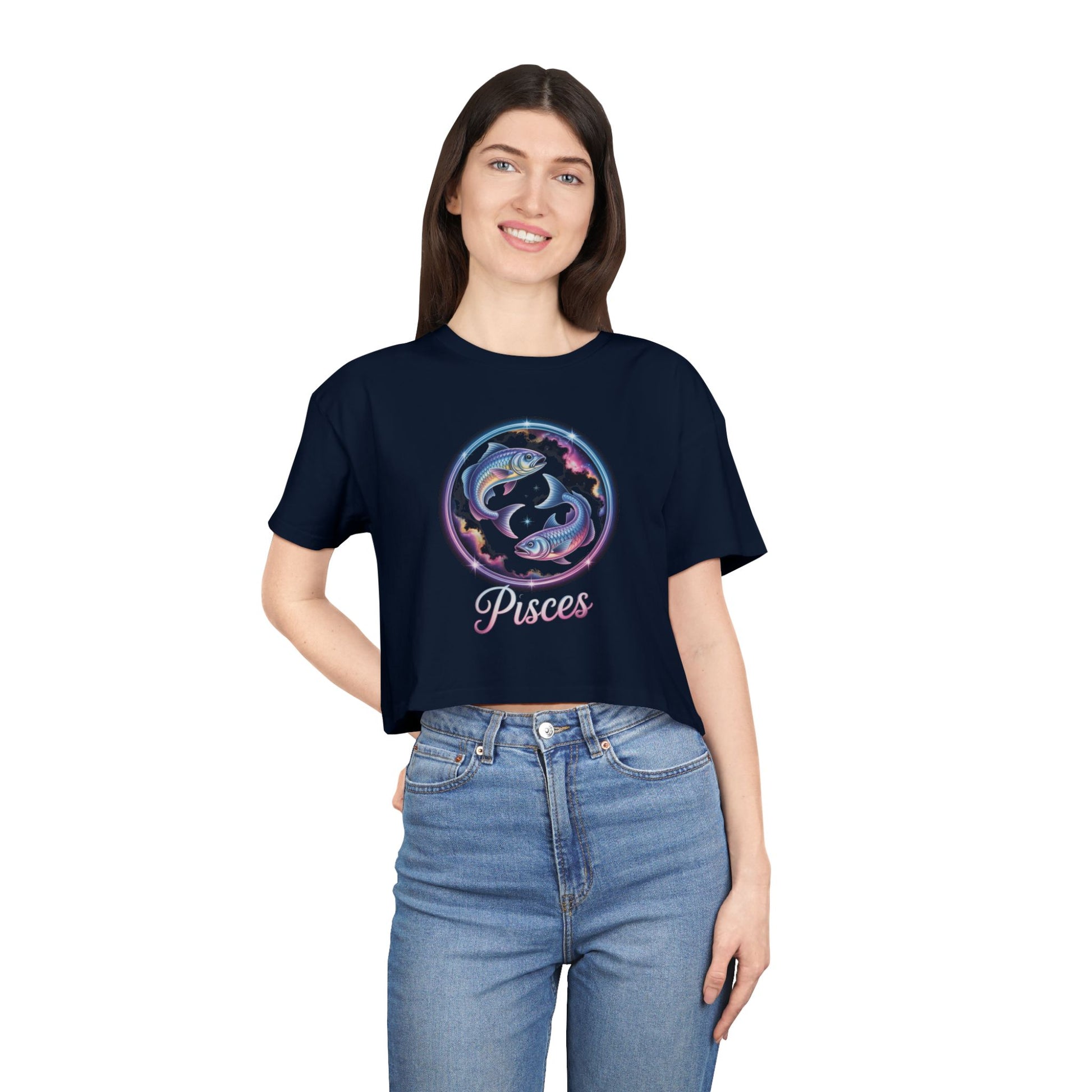 Pisces Watercolor Crop Tee — Zodiac Fish Astrological Women's Top