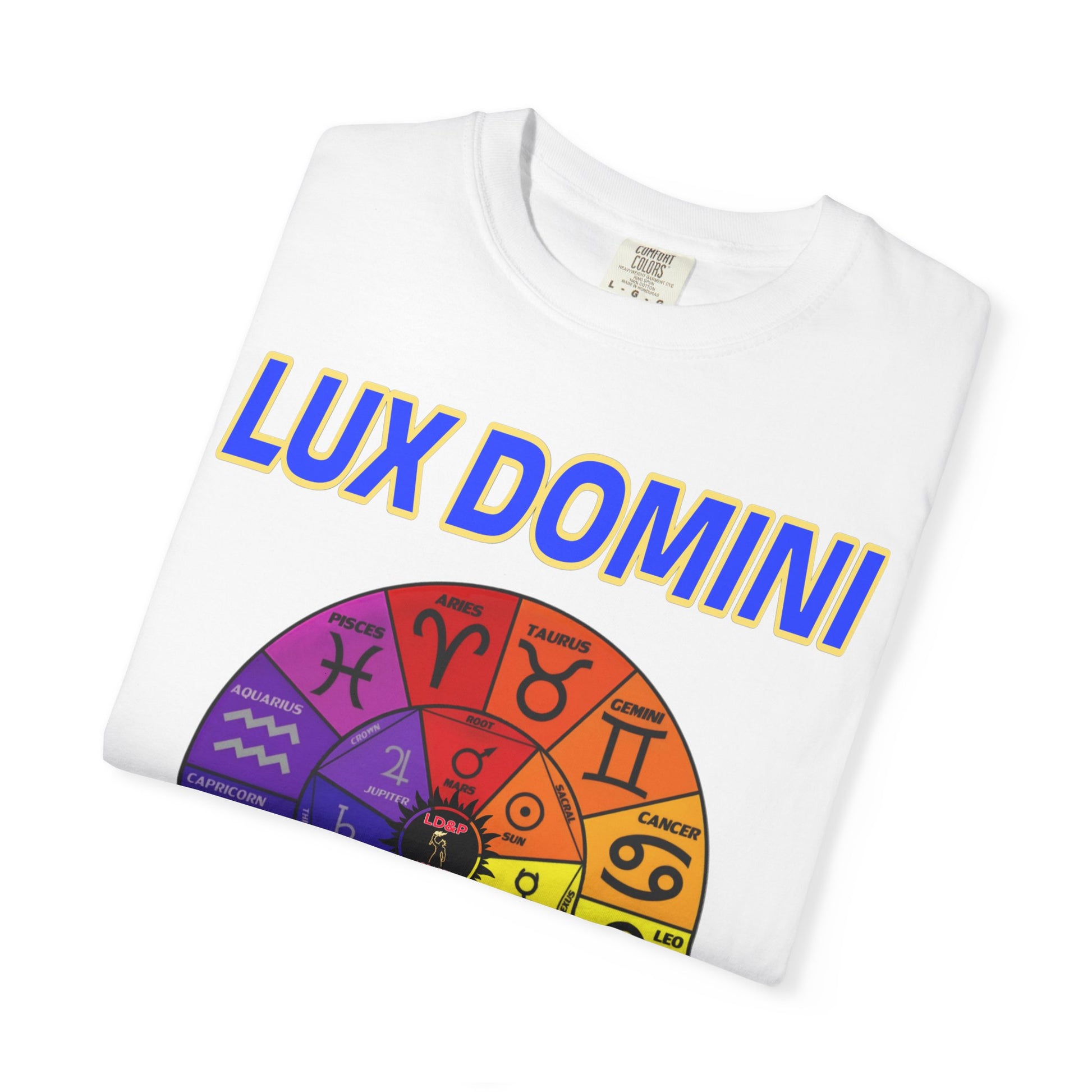 Unisex T-shirt Lux Domini and Phosphorus Zodiac Wheel Design