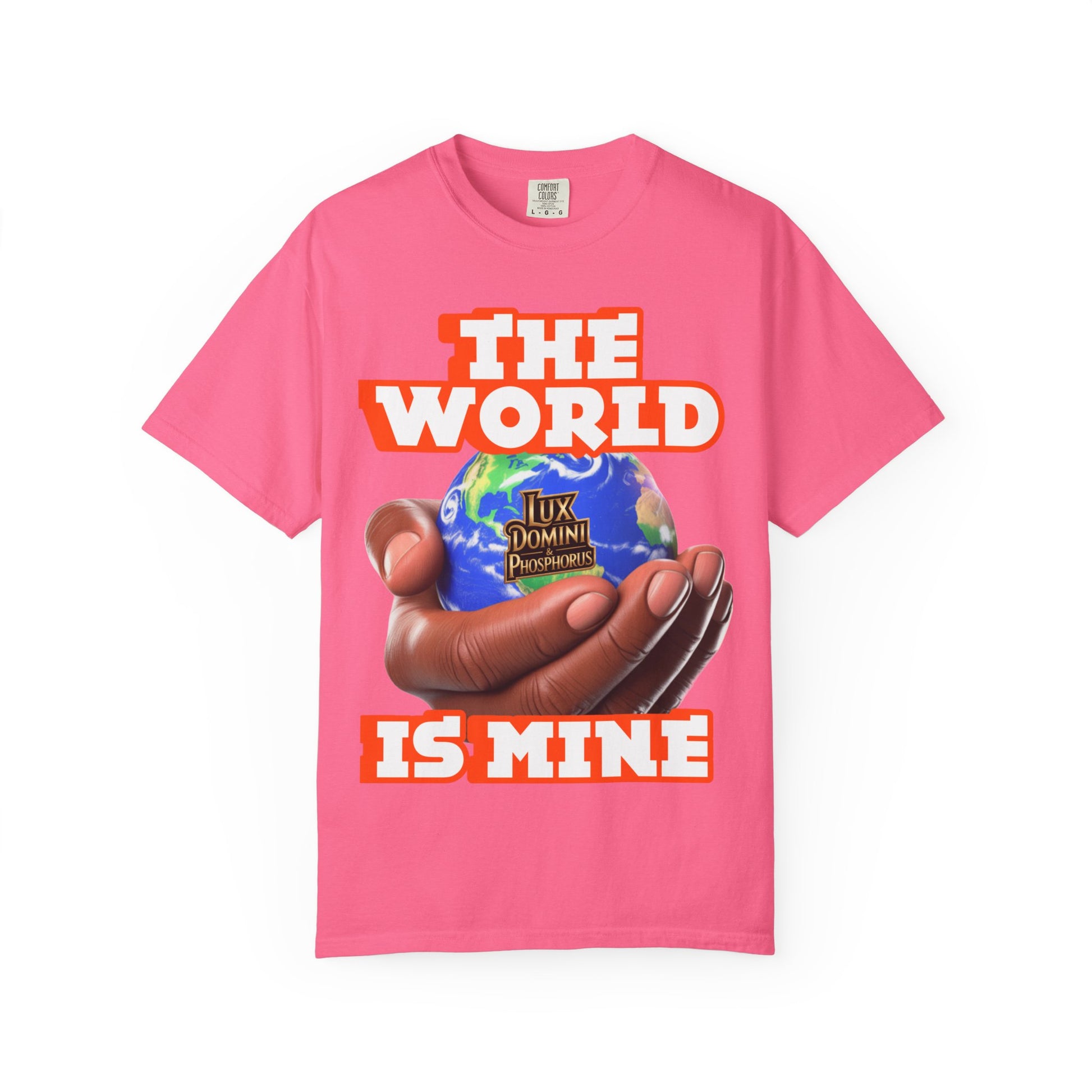 Unisex T-shirt Lux Domini and Phosphoros The World is Mine Design