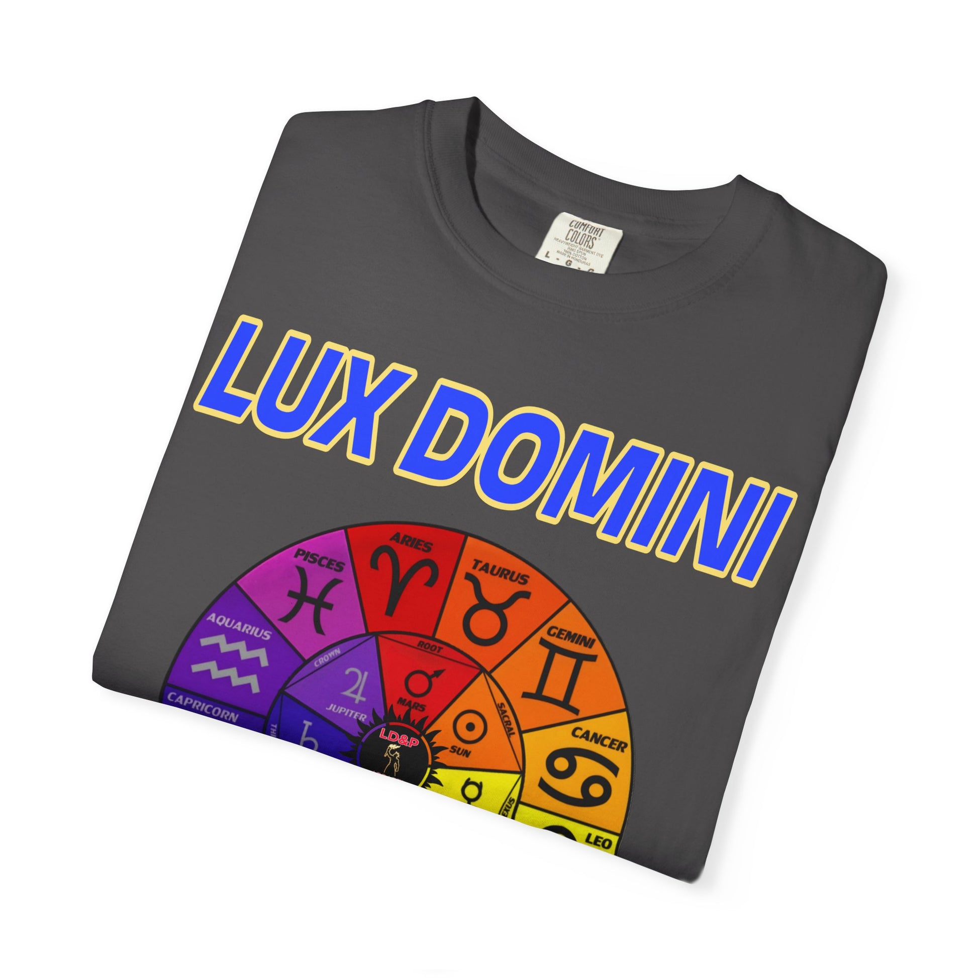Unisex T-shirt Lux Domini and Phosphorus Zodiac Wheel Design