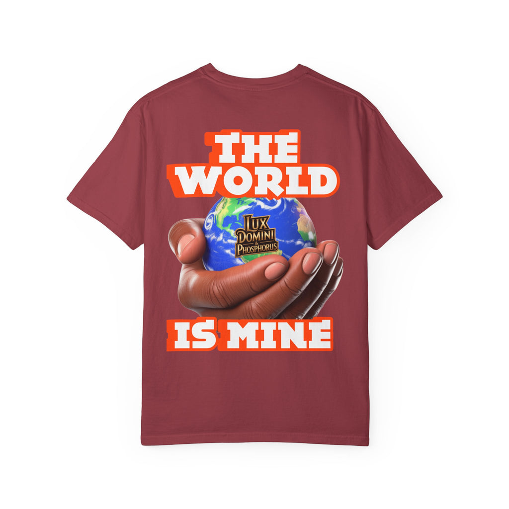 Unisex T-shirt Lux Domini and Phosphoros The World is Mine Design