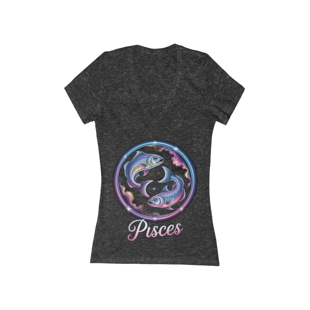 Pisces Zodiac V‑Neck Tee — Feminine Horoscope Fish Graphic Shirt