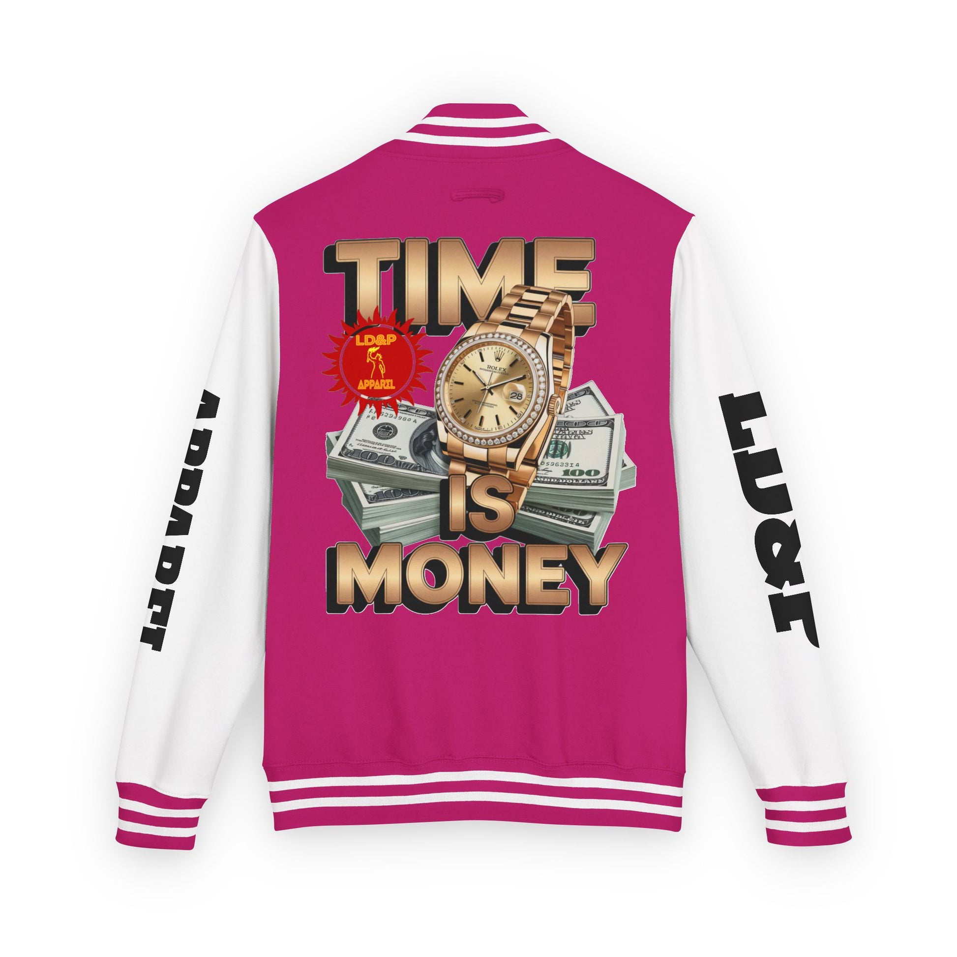 Unisex Heavyweight Letterman Jacket – Time is Money Design