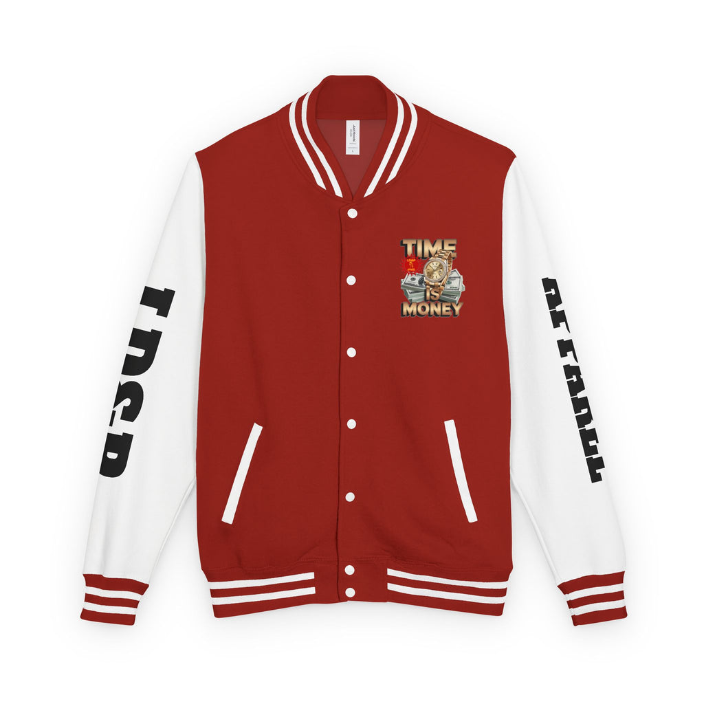Unisex Heavyweight Letterman Jacket – Time is Money Design