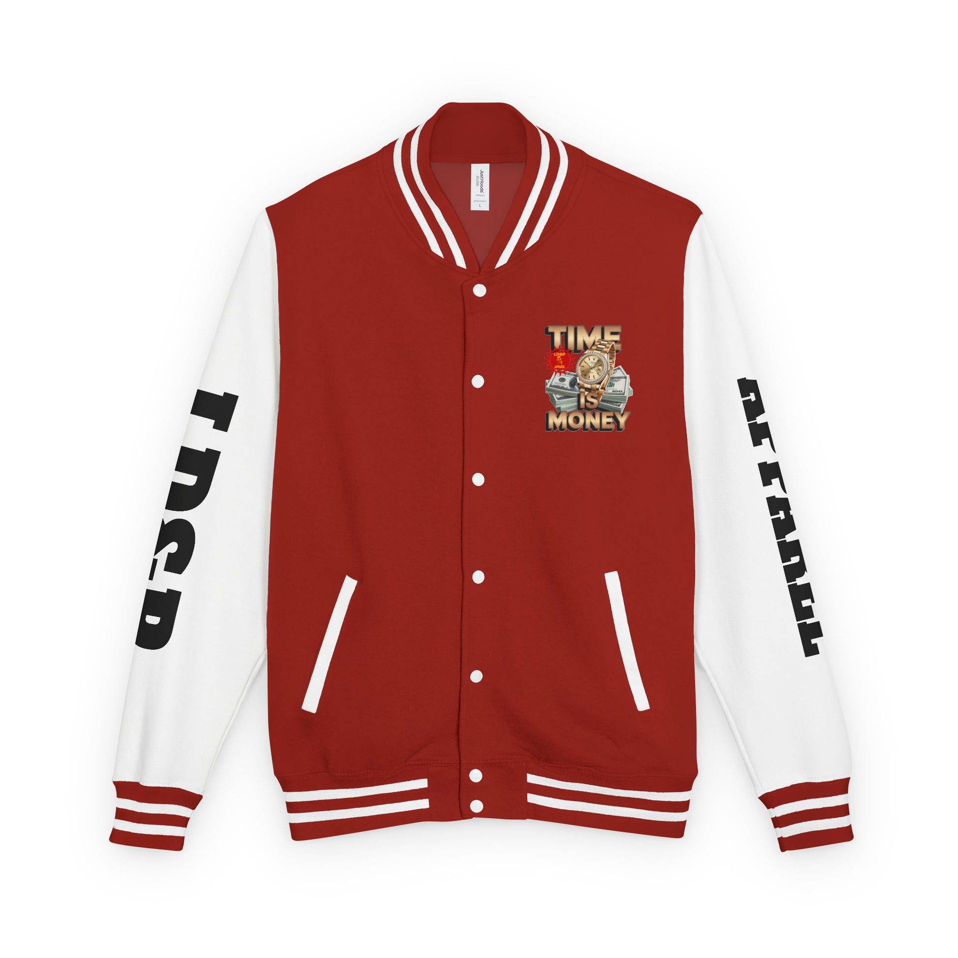 Unisex Heavyweight Letterman Jacket – Time is Money Design