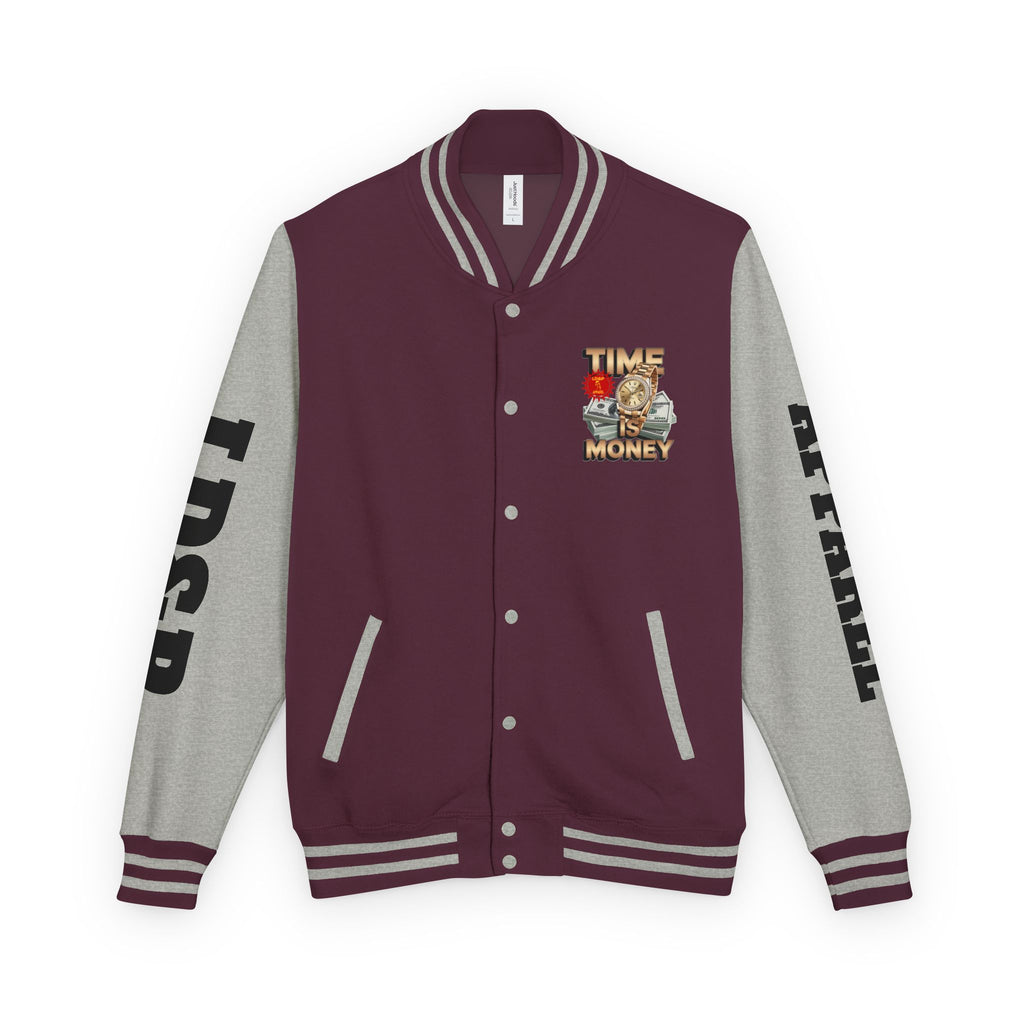 Unisex Heavyweight Letterman Jacket – Time is Money Design