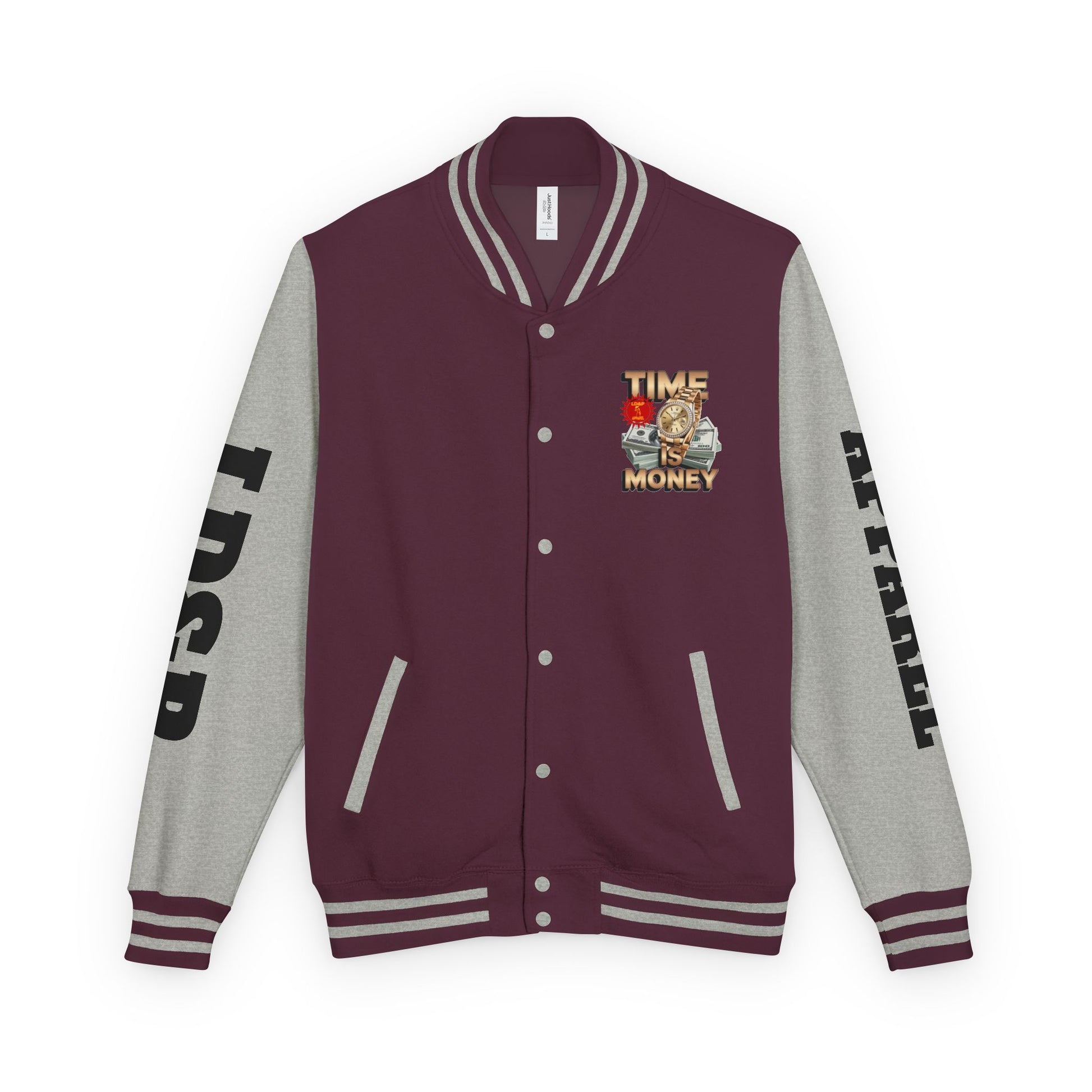 Unisex Heavyweight Letterman Jacket – Time is Money Design