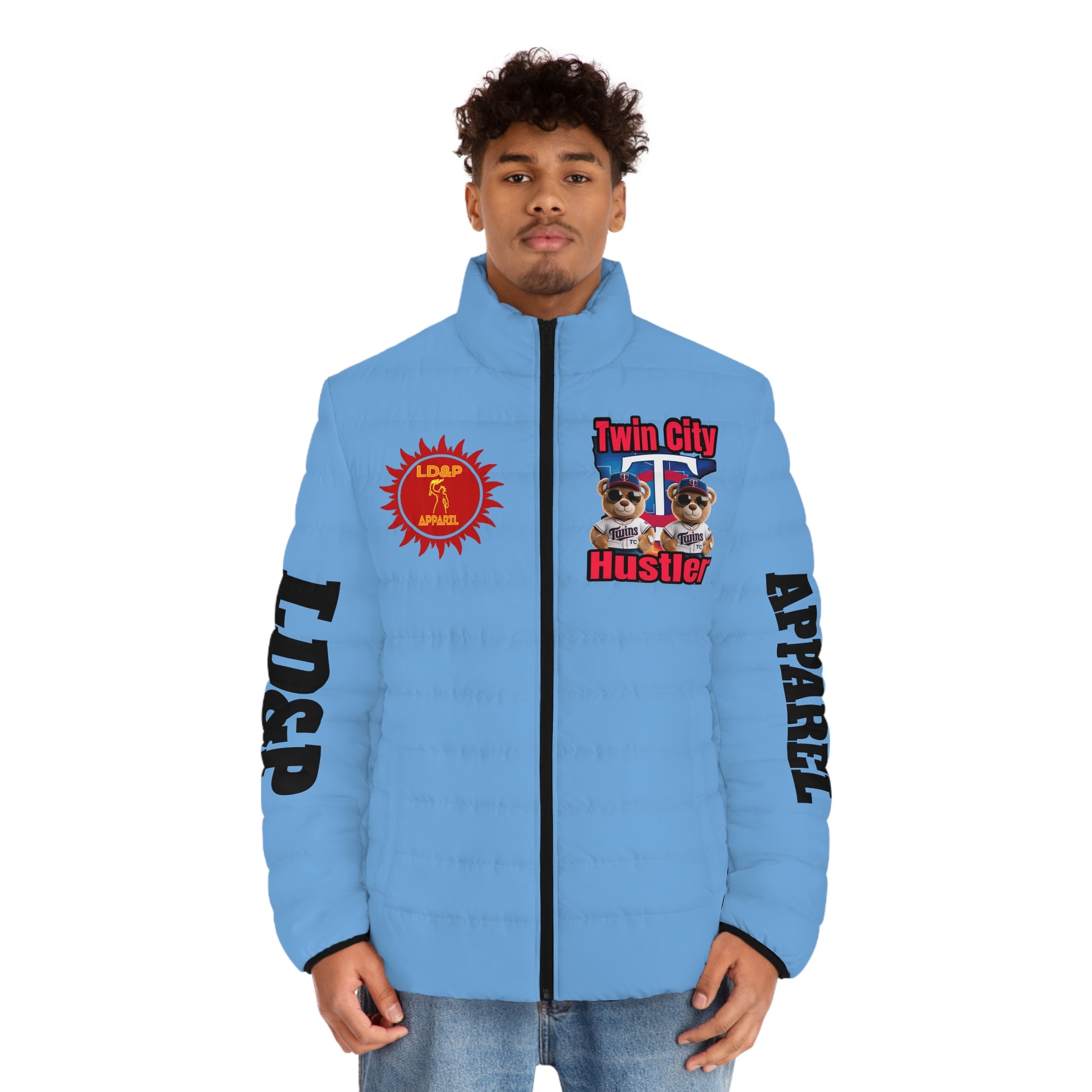 Puffer Jacket Hoodie - Twin City HUSTLER LD&P APPAREL DESIGN light blue