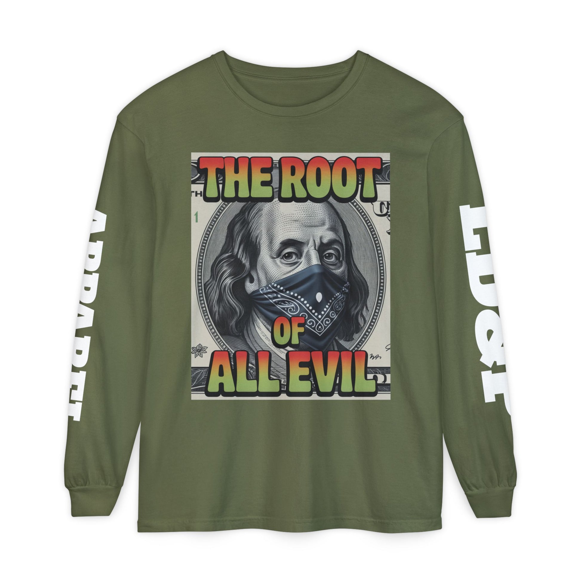 Garment-Dyed Long Sleeve T-Shirt The Root of Evil