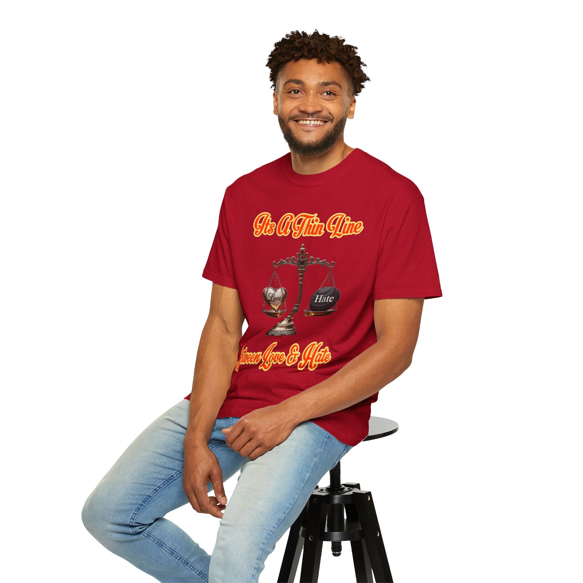Garment-Dyed T-shirt Thin Line Love Hate LD&amp;P APPAREL Design