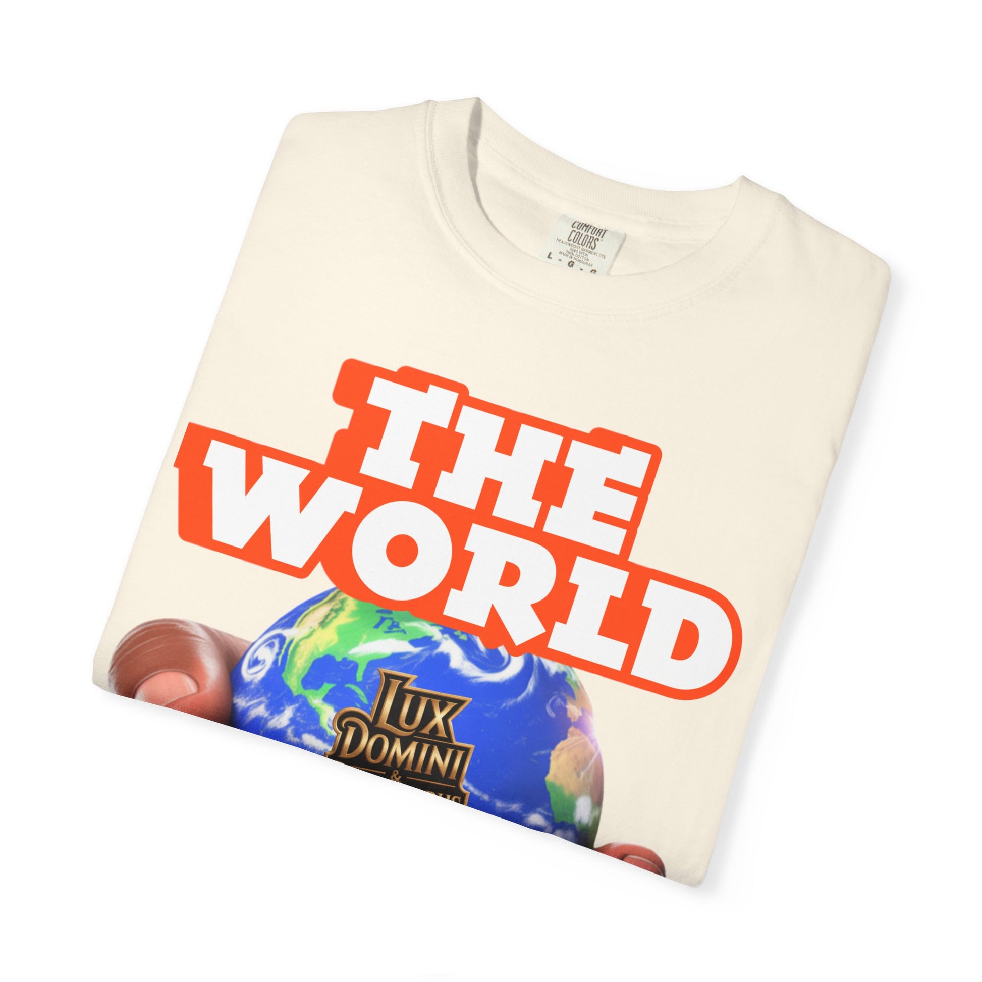 Unisex T-shirt Lux Domini and Phosphoros The World is Mine Design